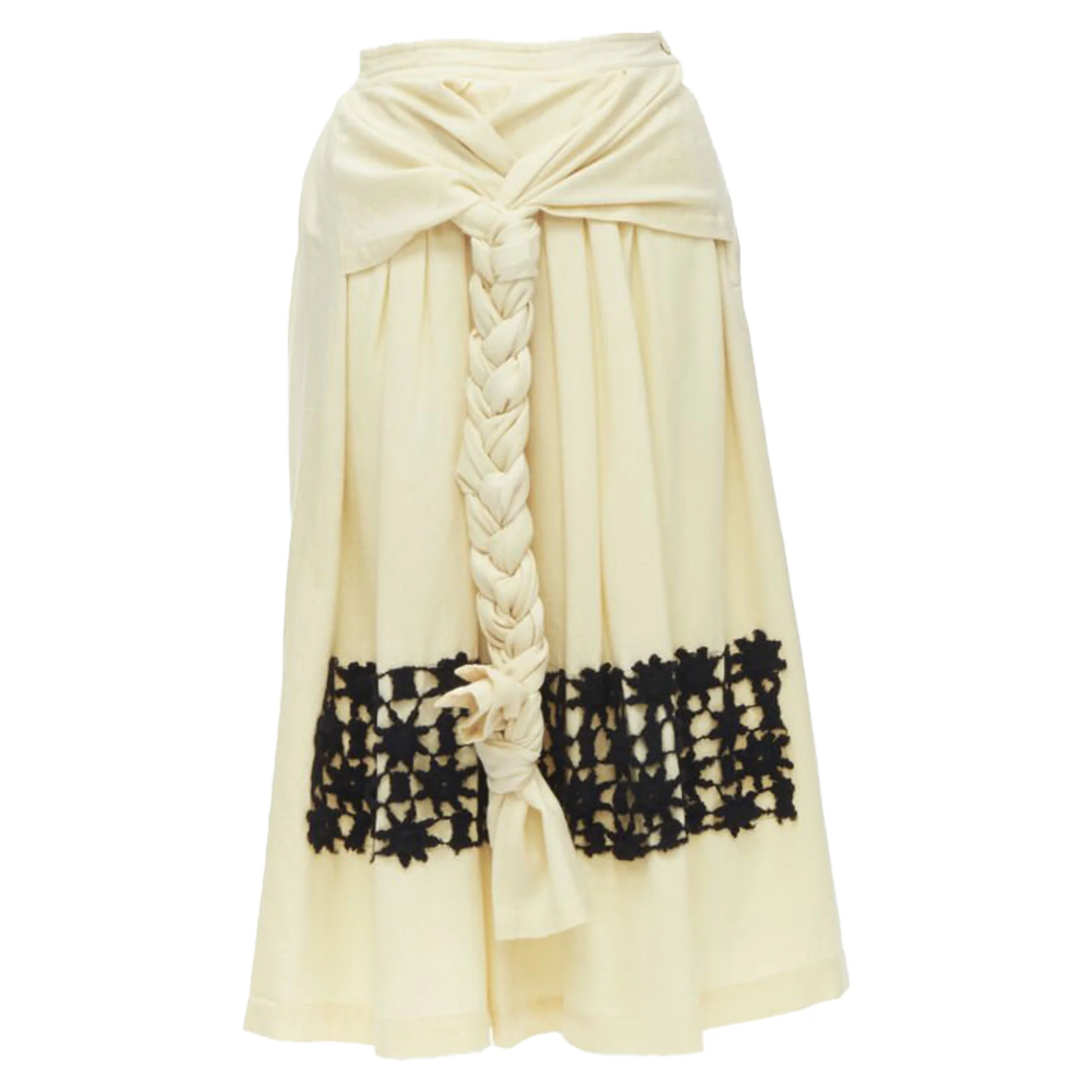 Comme des Garcons cream wool braid lattice embroidery skirt