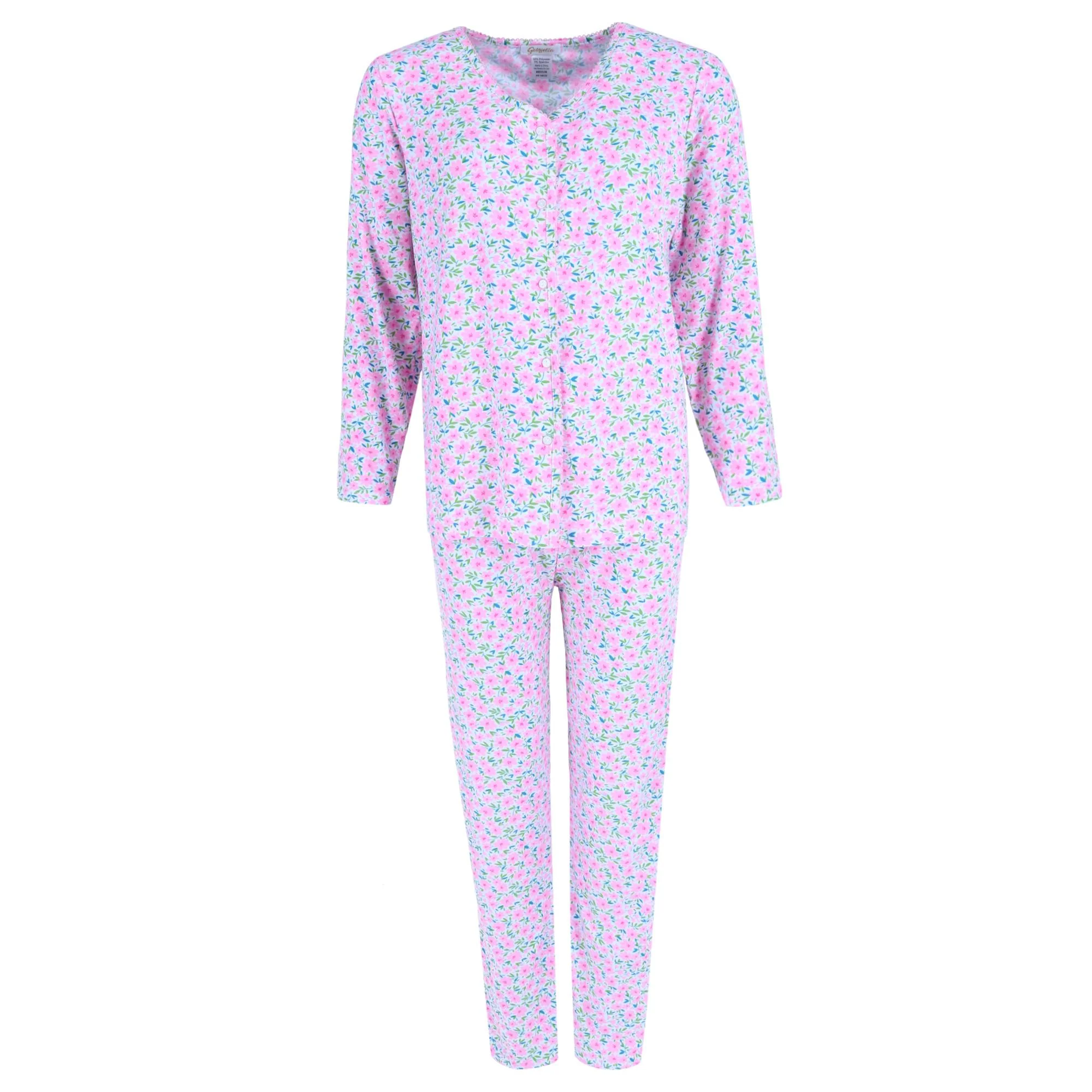 Women's Button Up Long Sleeve & Pant Pink Floral Set