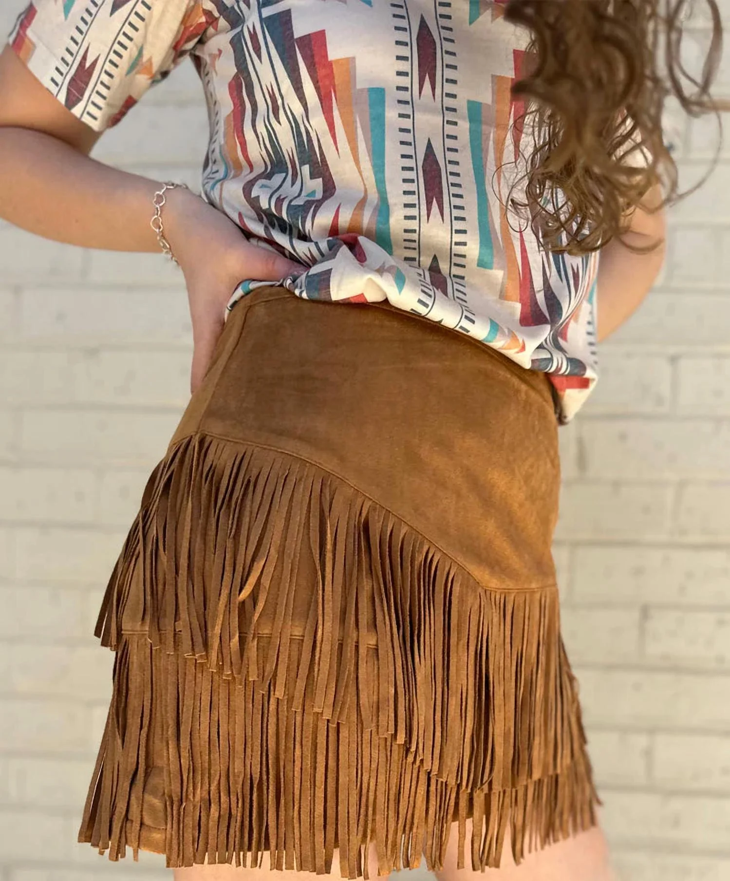 Fort Worth Fringe Skirt In Brown