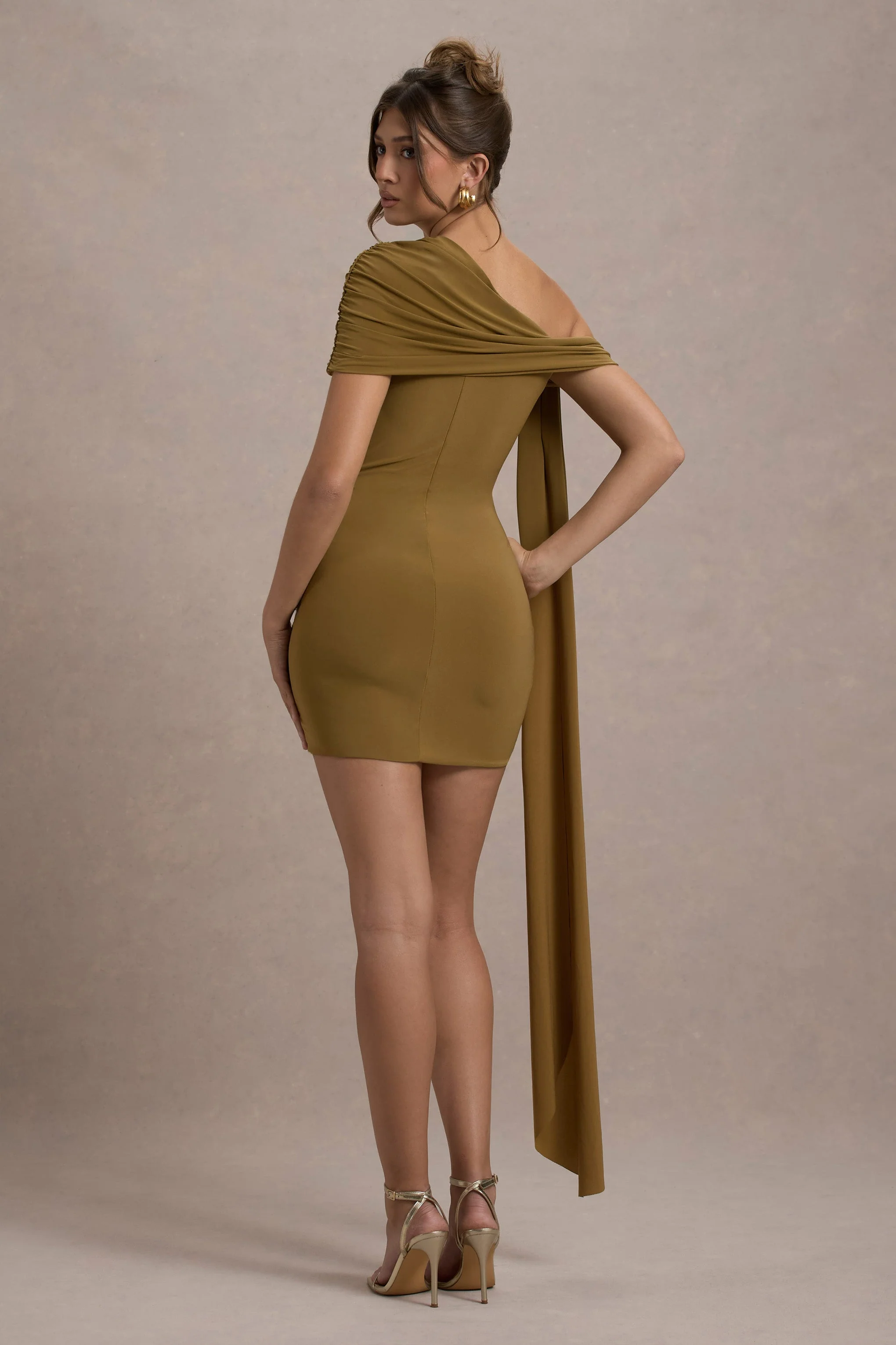 Alessio | Mustard One-Shoulder Mini Dress With Drape