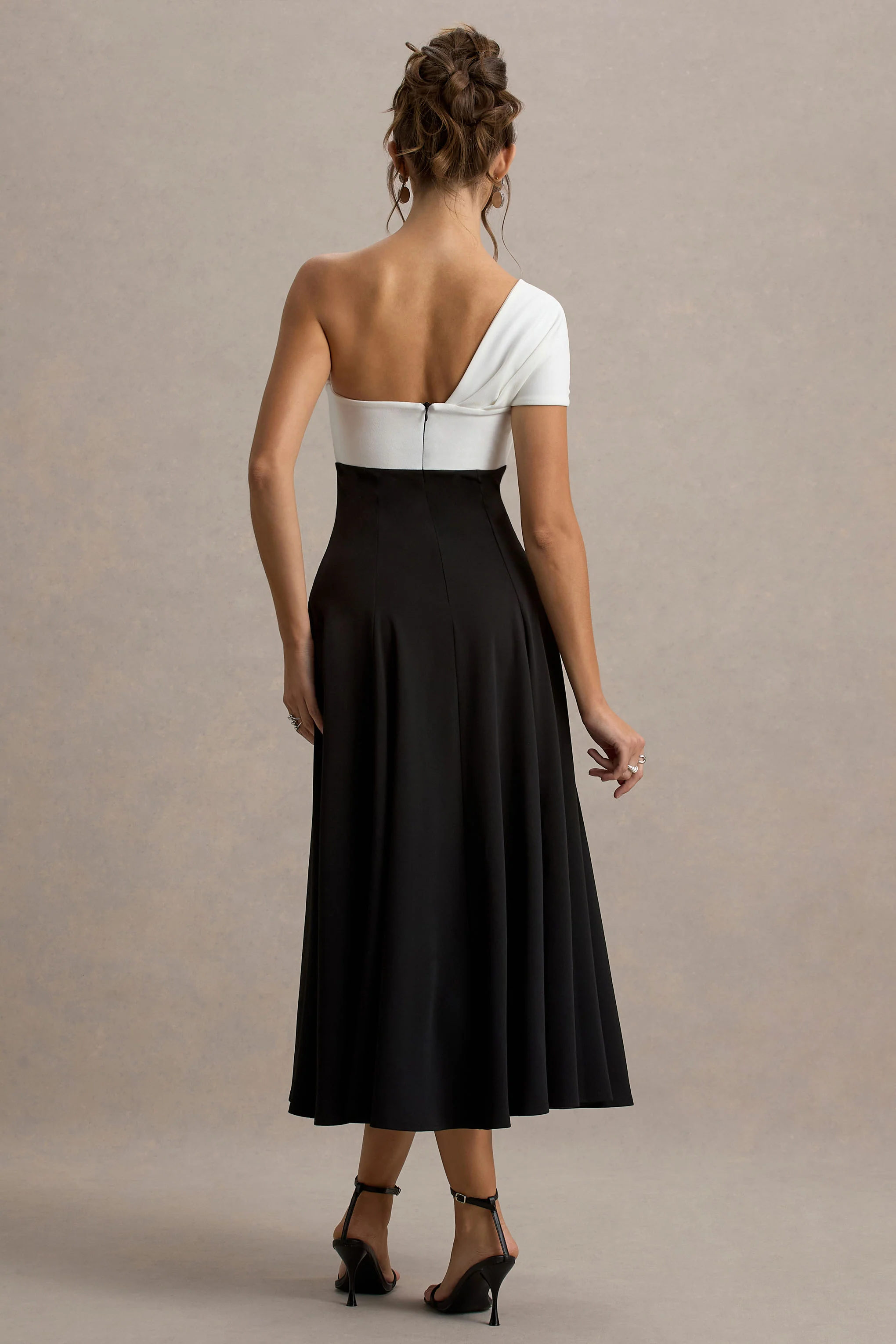 Malta | Black & White One-Shoulder Midi Dress