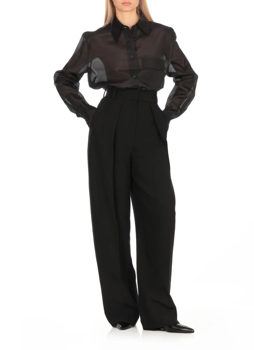 Black Wool Blend Palazzo Pants