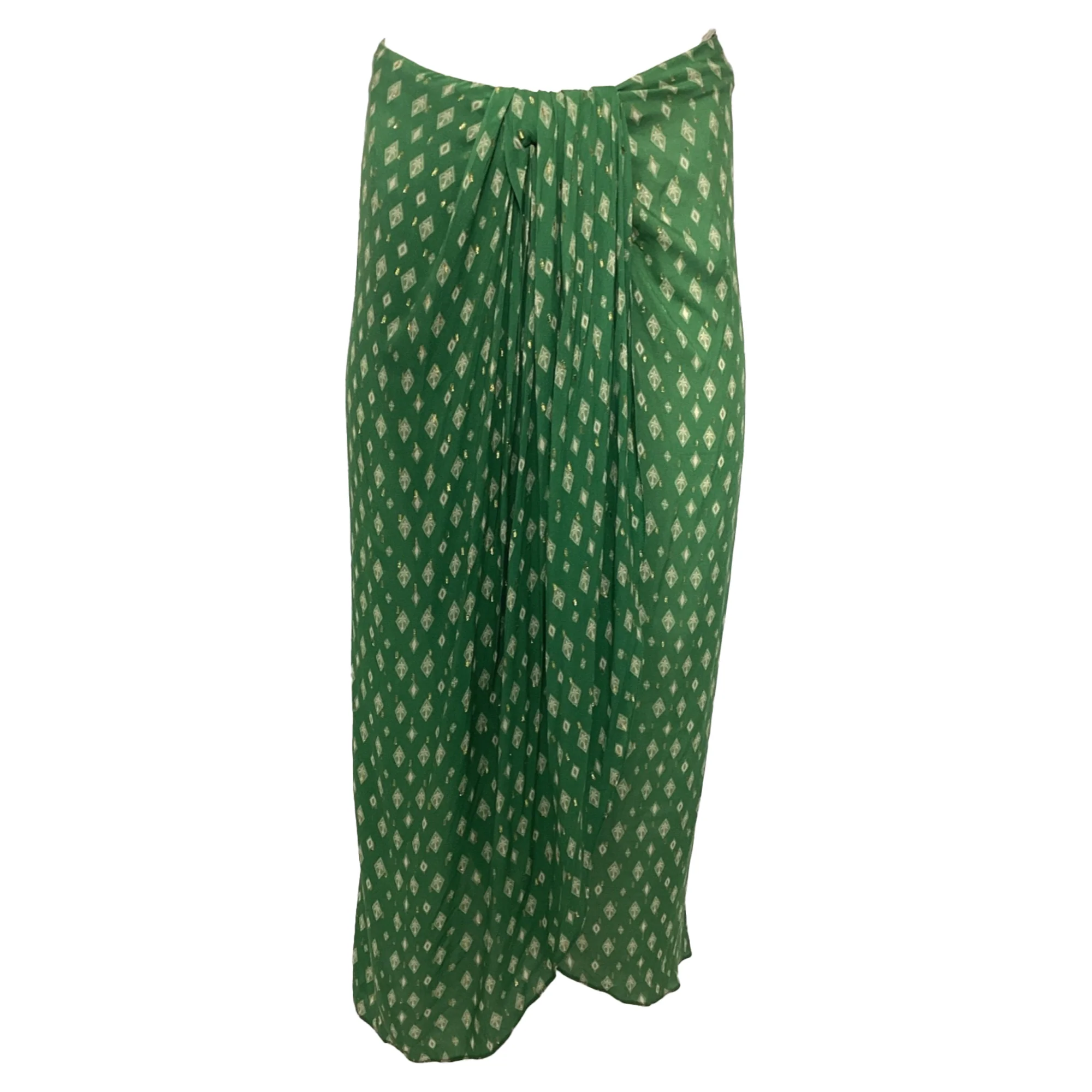 Johanna Ortiz Merecumbé Print Faux Wrap Maxi Skirt in Green Viscose