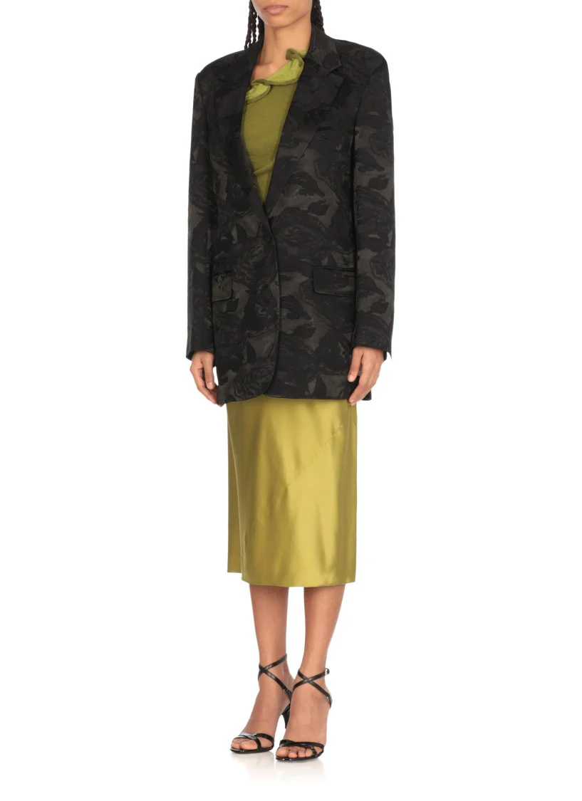 Contrasting Floral Pattern Satin Blazer