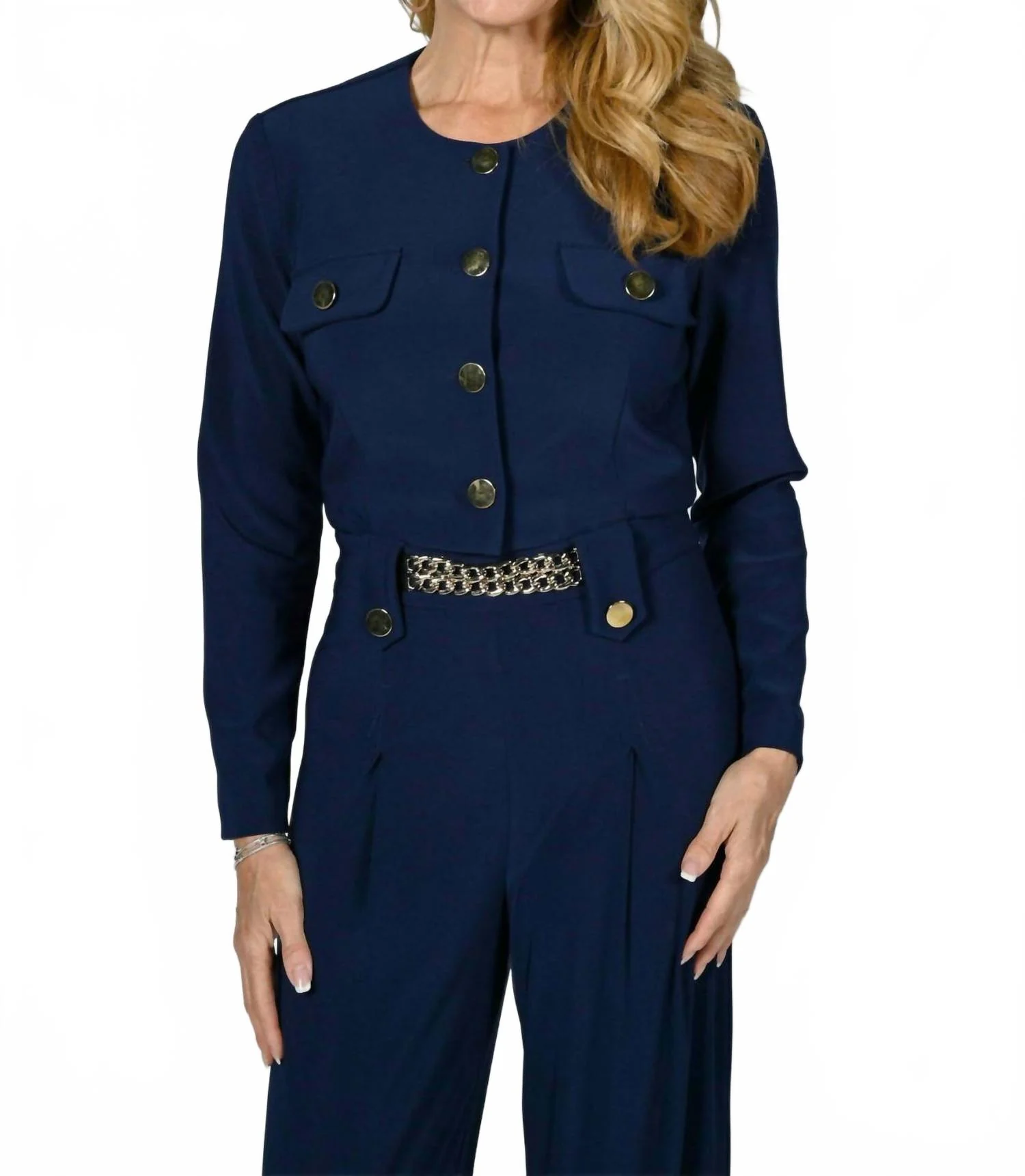 Front Pockets Knit Jacket In Midnight