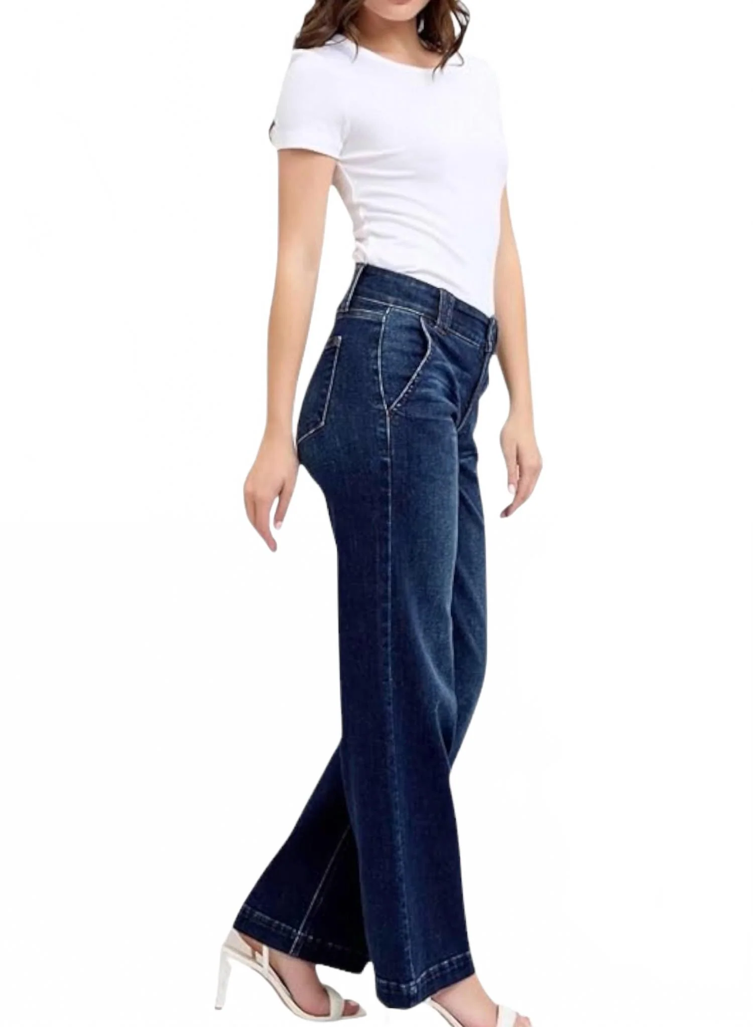High Waist Wide Leg Jeans In Dark Blue