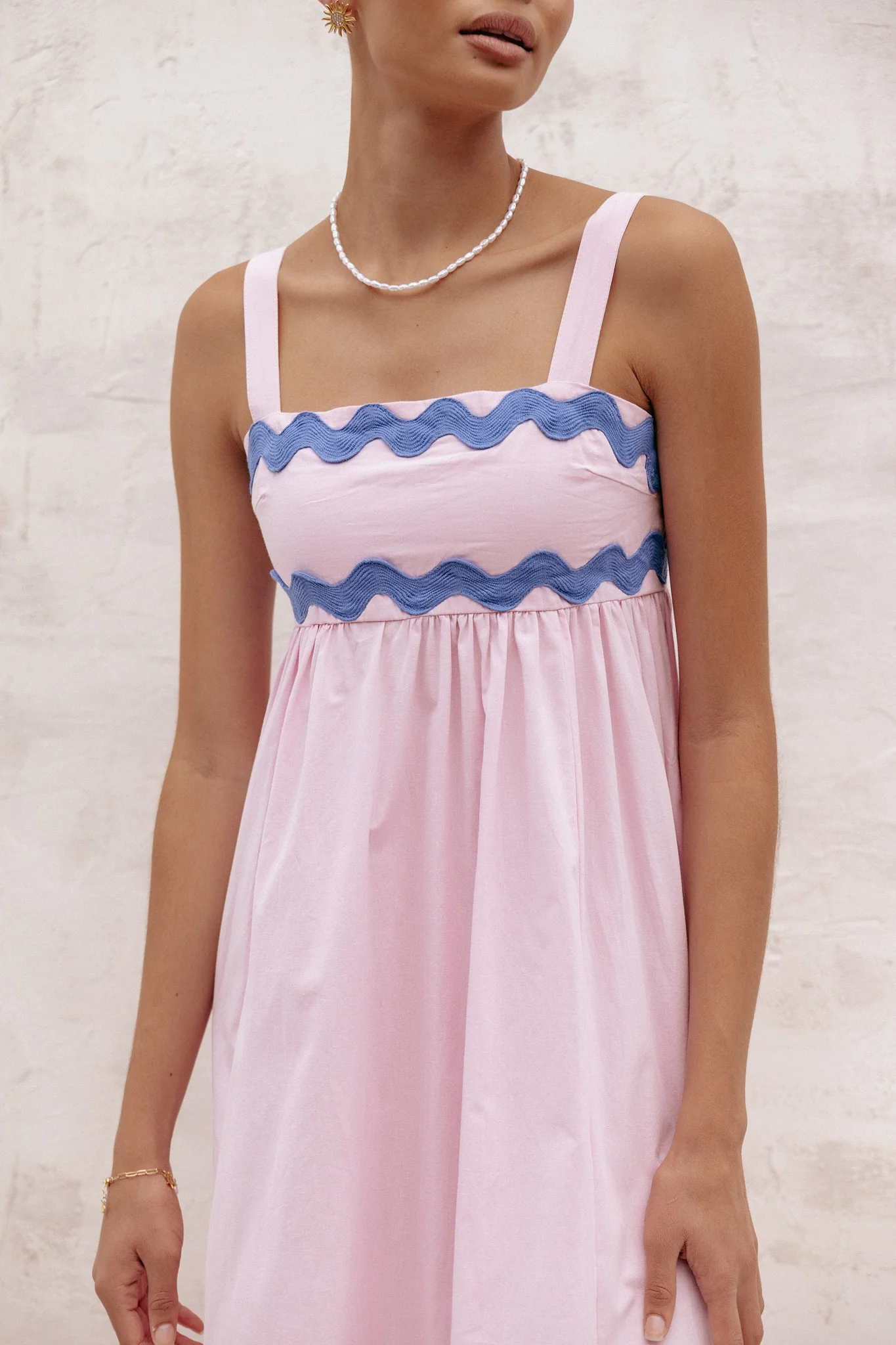 Fitzgerald Maxi Dress - Pink/Blue Trim