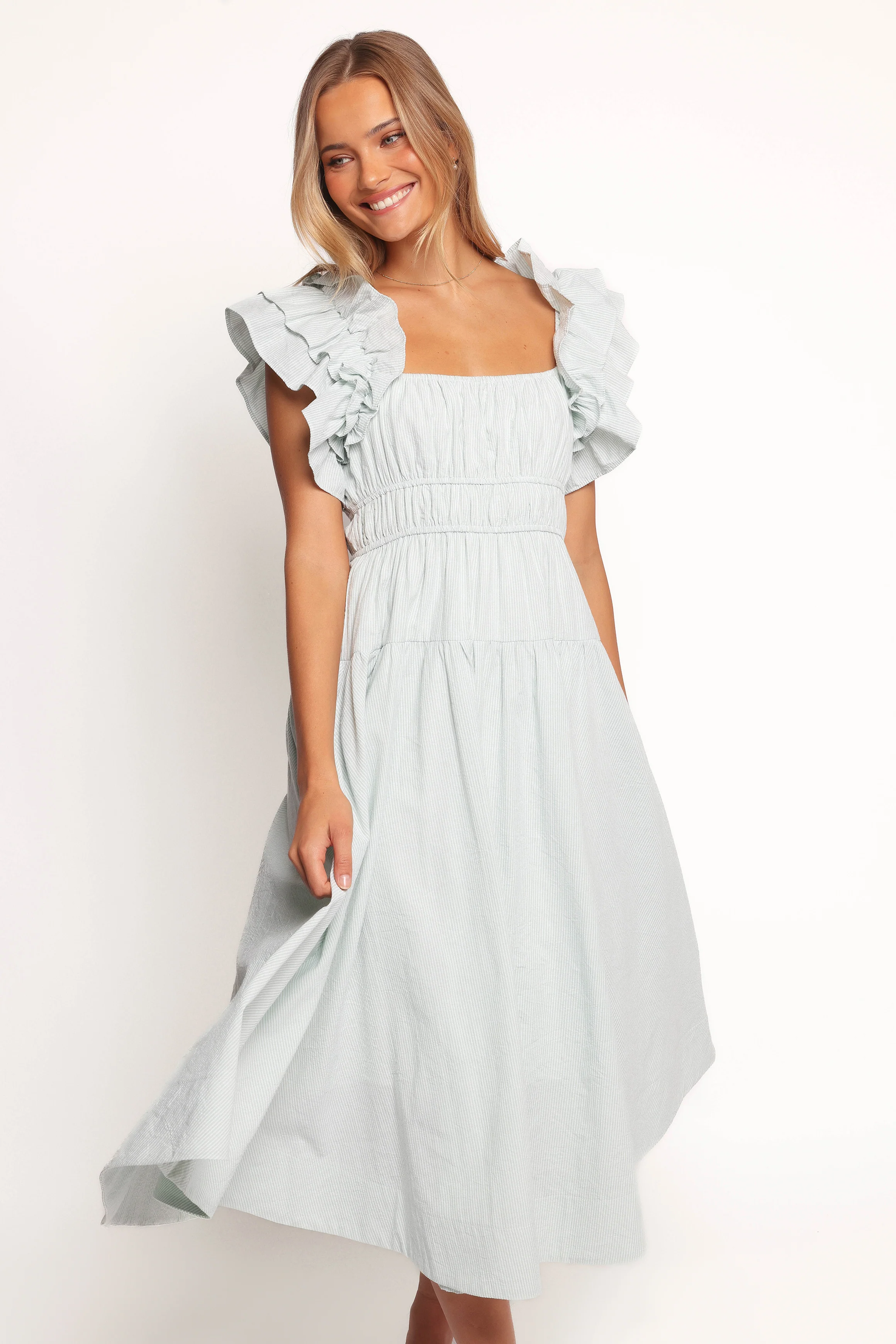 Linda Midi Dress - Green Stripe