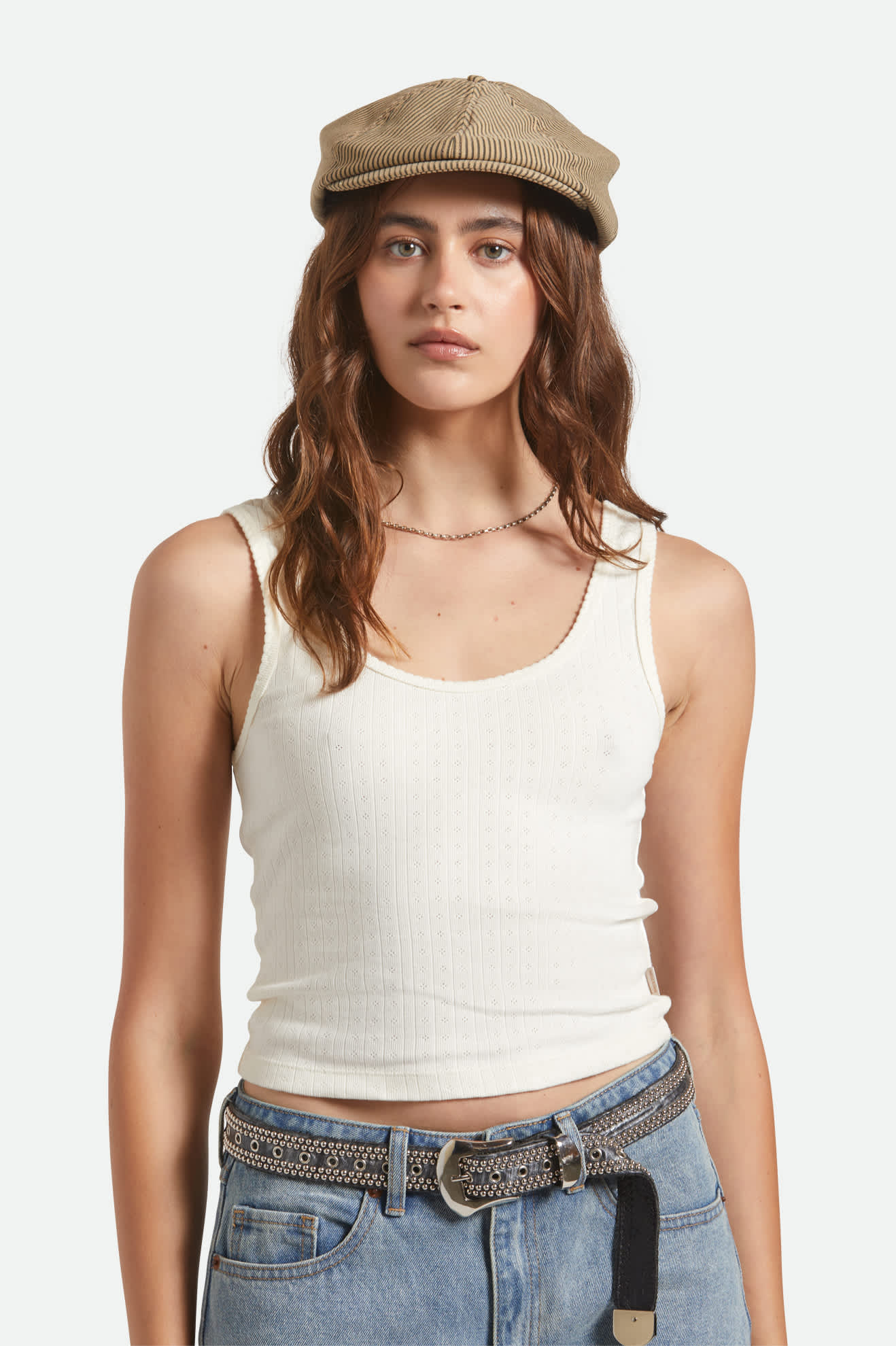 Brood Newsboy Cap - Dark Tan/Black Hickory Stripe