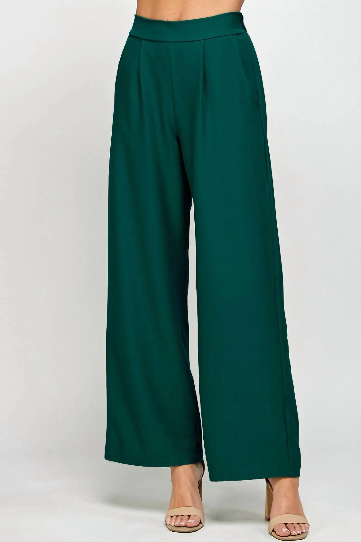 High Waist Wide Leg Pants In Hunter Green