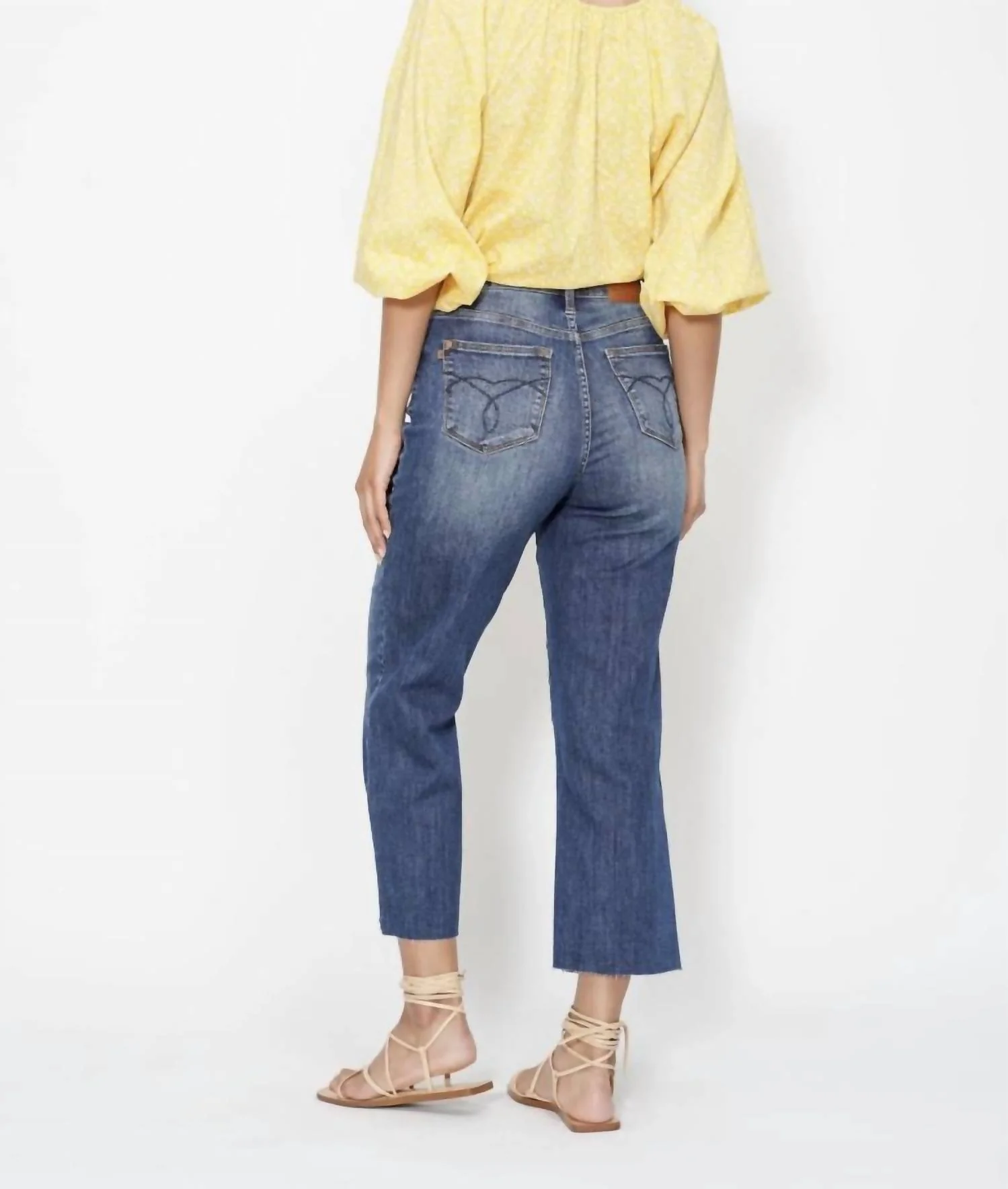 Cropped Raw Hem Jeans In Blue