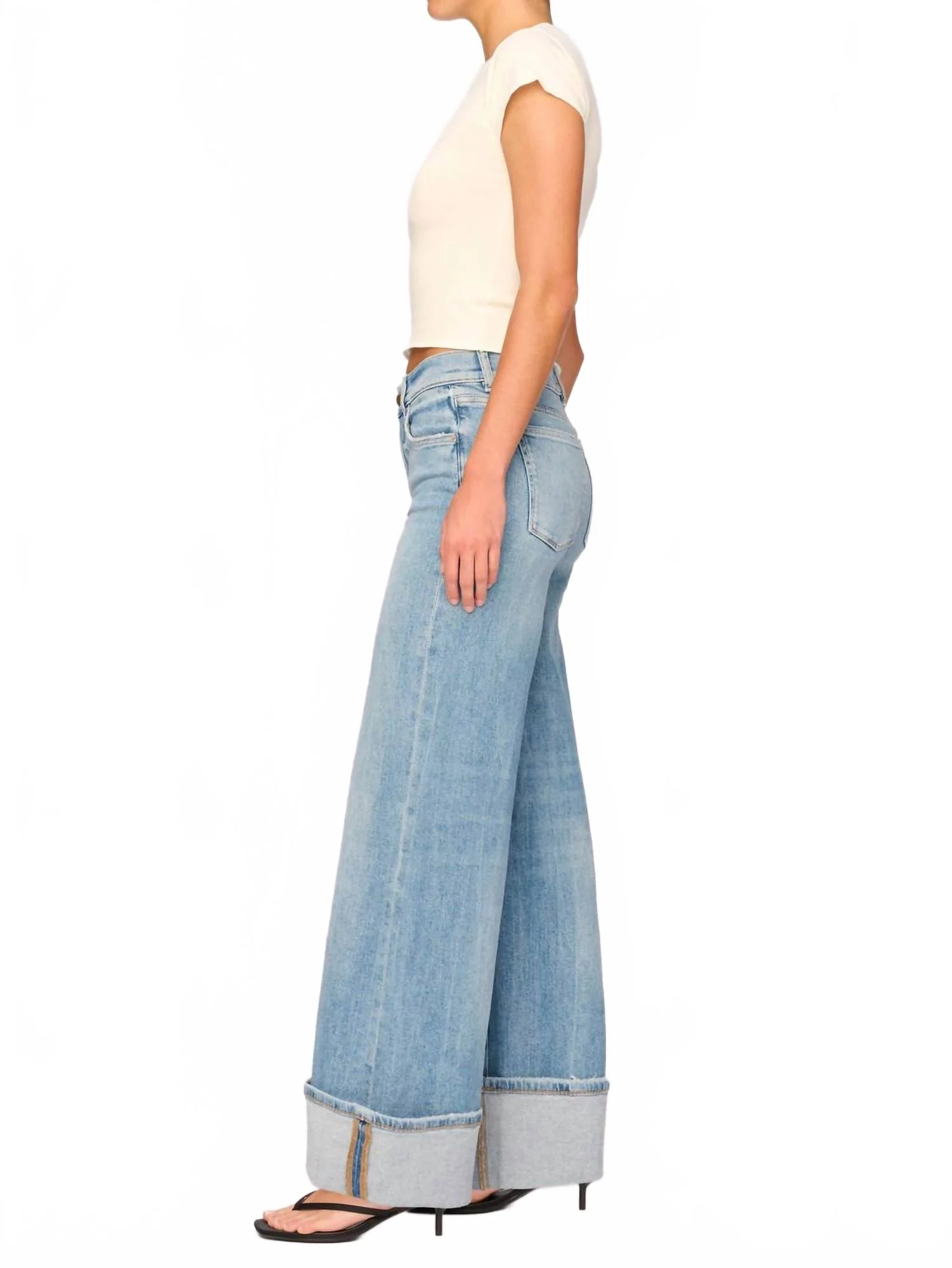 Hepburn Wide Leg Low Rise Jeans In Denim