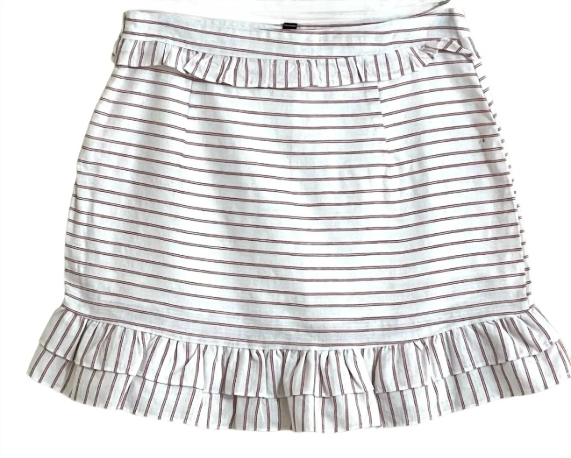 Women's Cotton Blend Stripes Ruffle A Line Slip Skirt In White