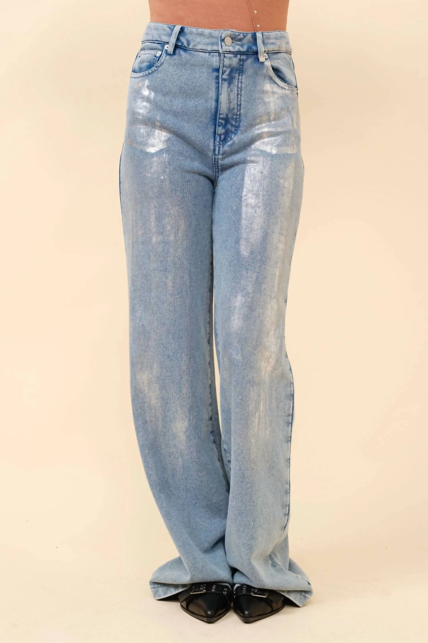 Adelia Wide Leg Denim Sweatpants In Frosted