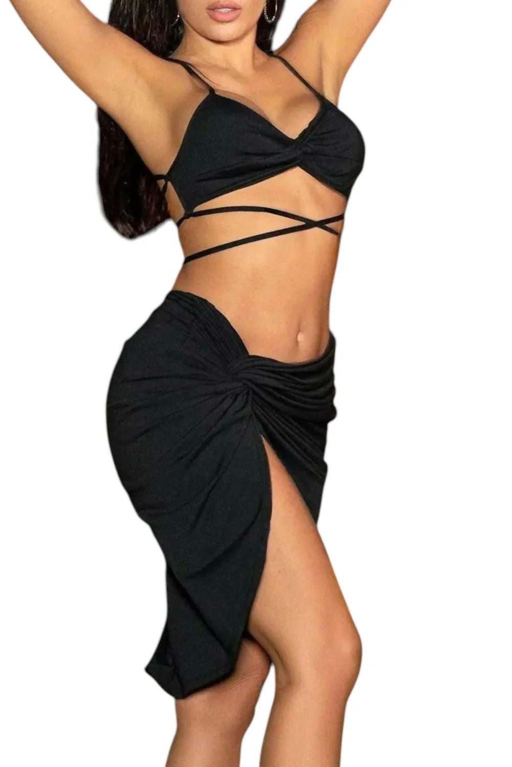 Two Piece Beach Set Dress In Black