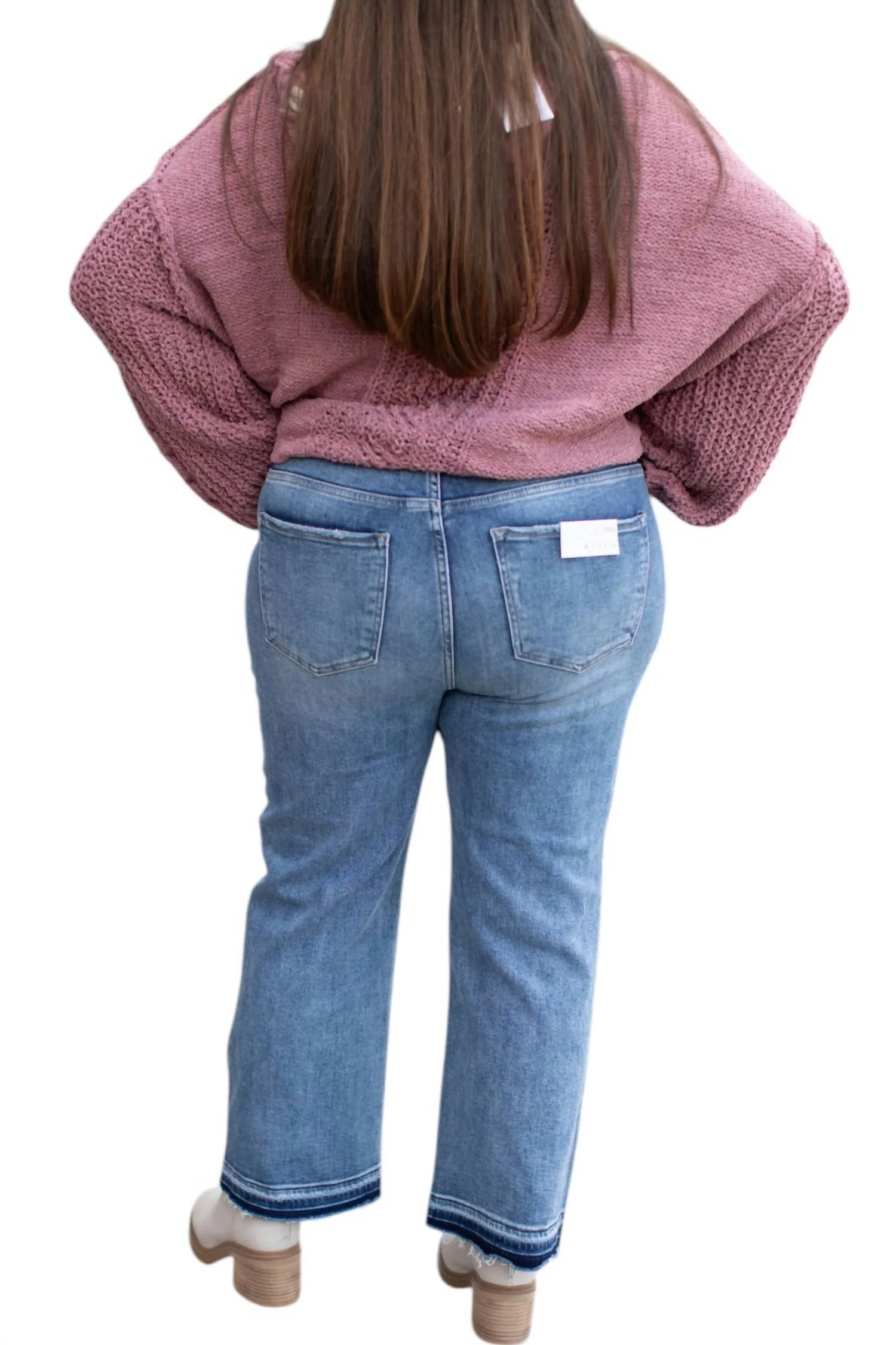 High Rise Crop Straight Jeans Plus Size In Blue