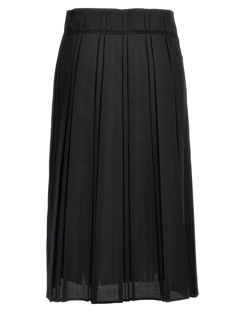 Midi Wool Canvas Skirt With Pleated Design