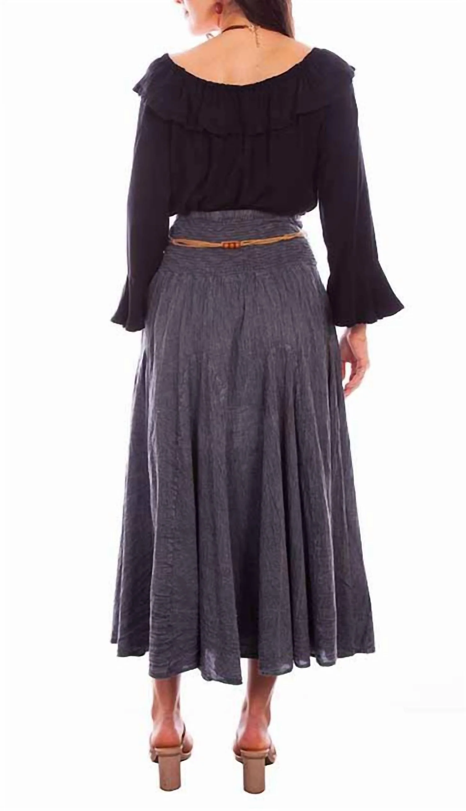 Western Acid Wash Skirt In Charcoal