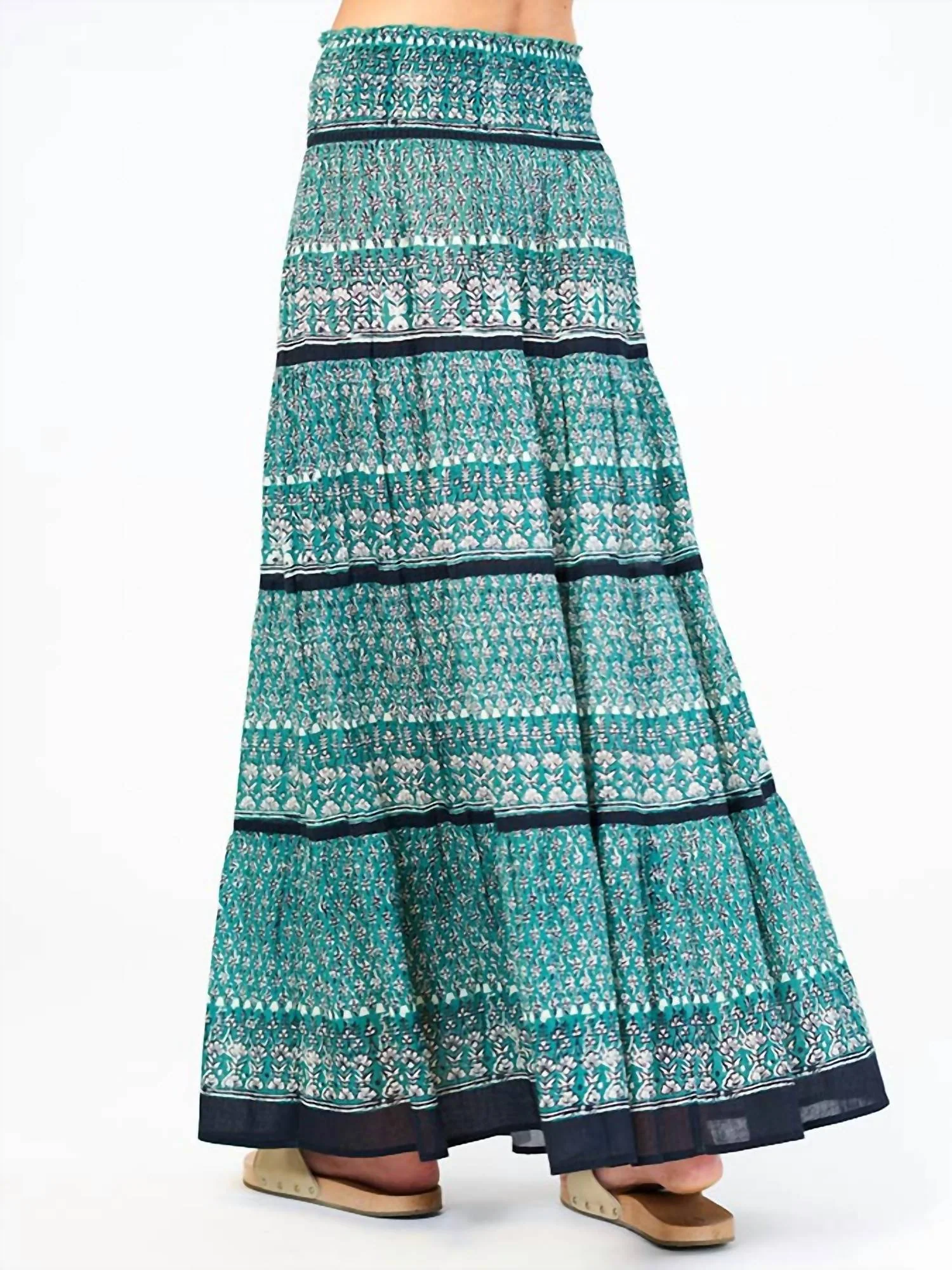 Mari Print Maxi Skirt In Green Multi