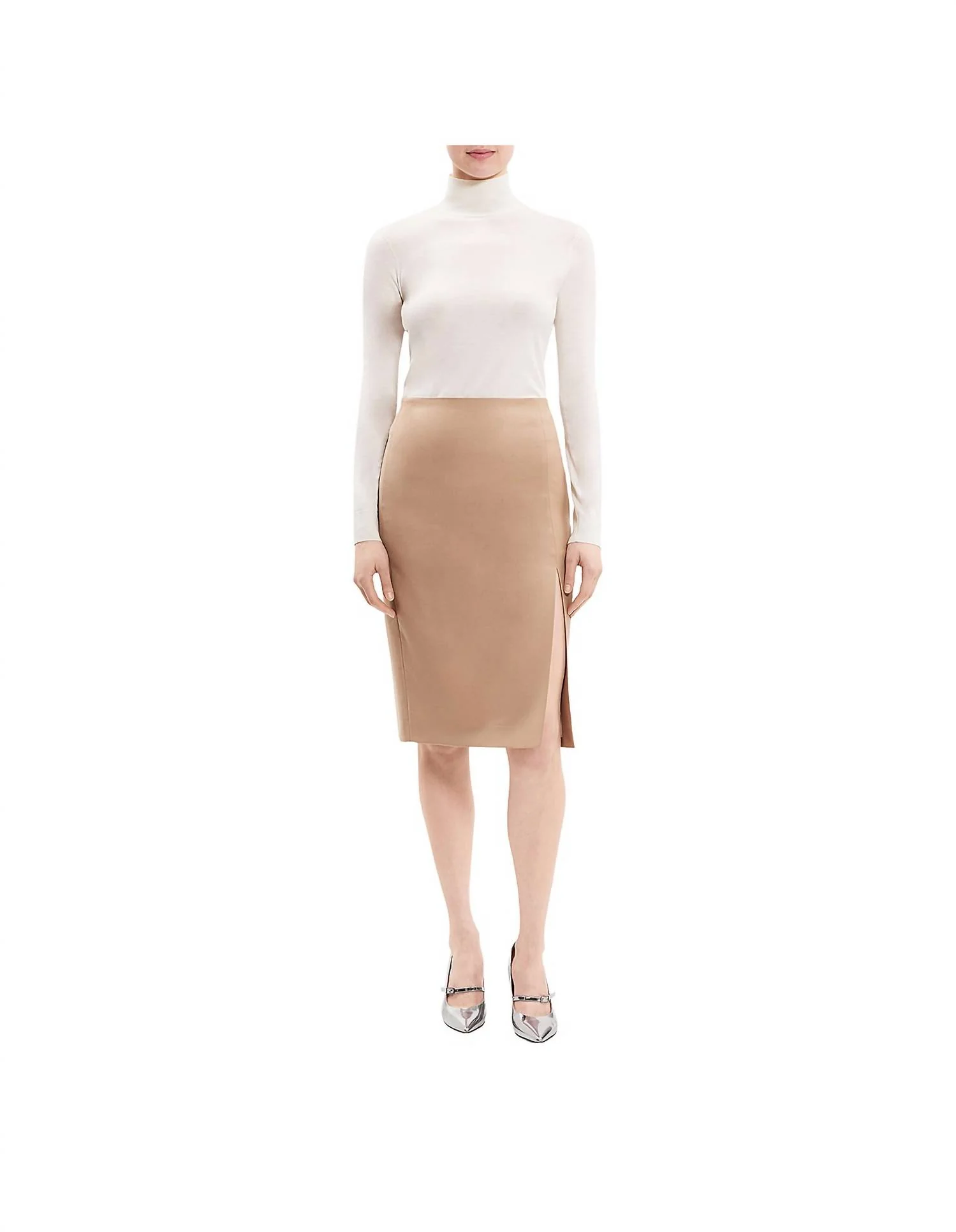 Side Slit Wool Skirt In Palomino