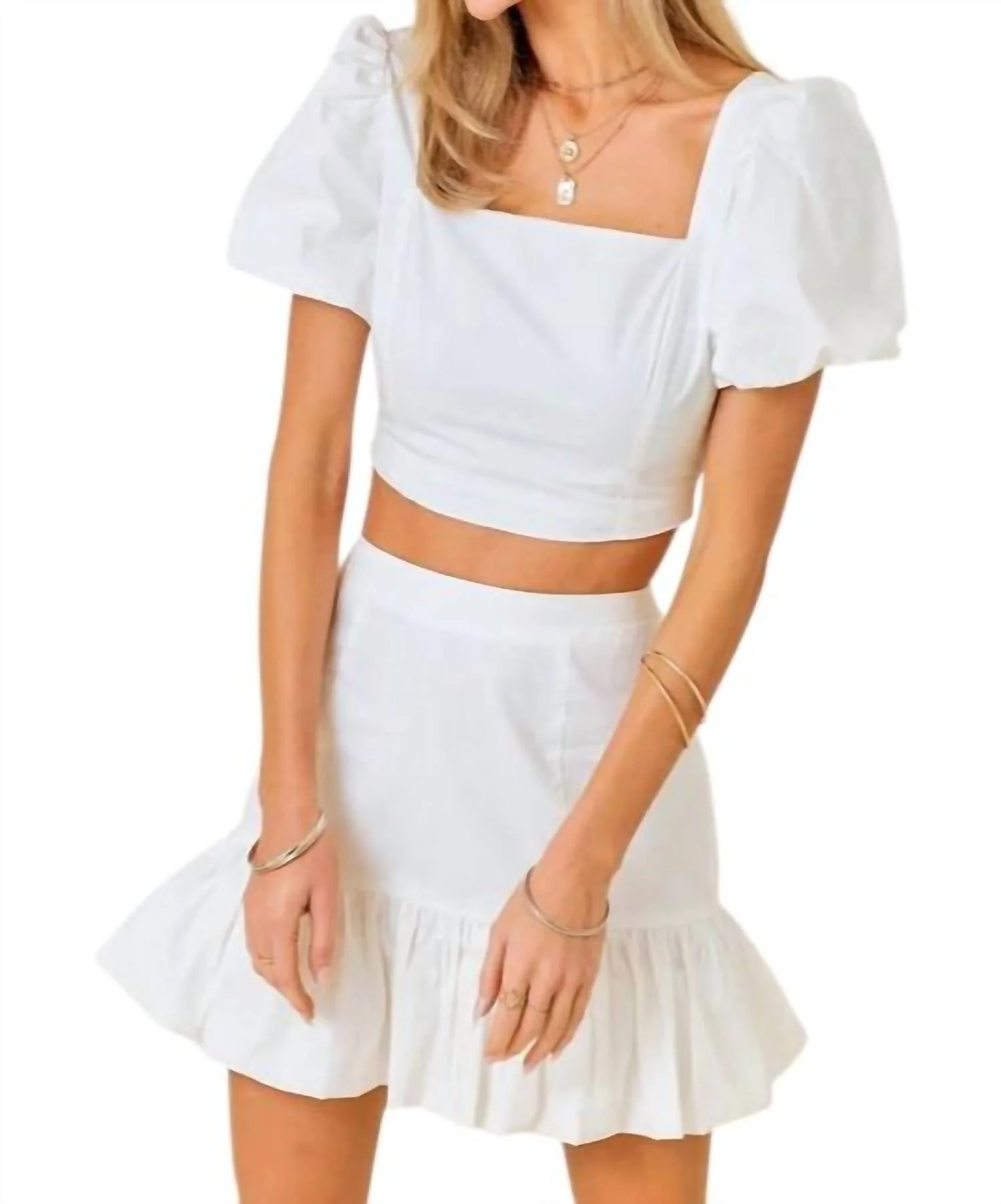 Ruffle Hem Skirt In White