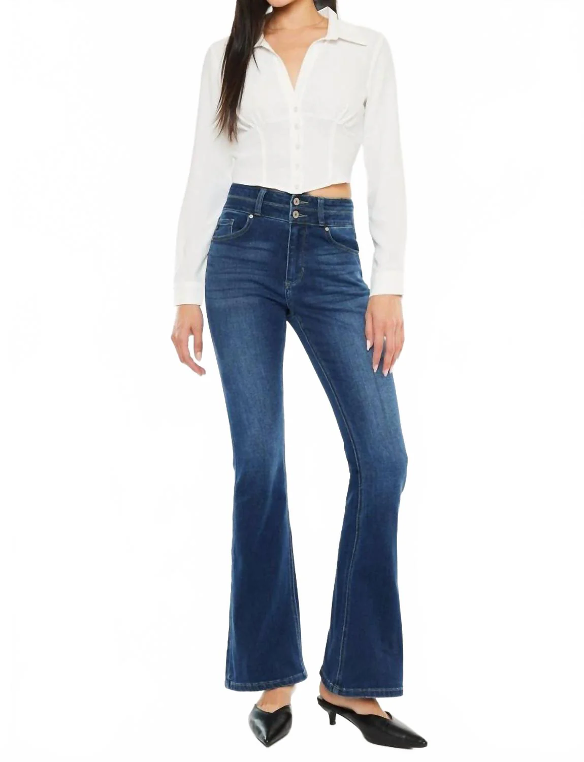 Petite High Rise Skinny Bootcut Jeans In Medium Wash