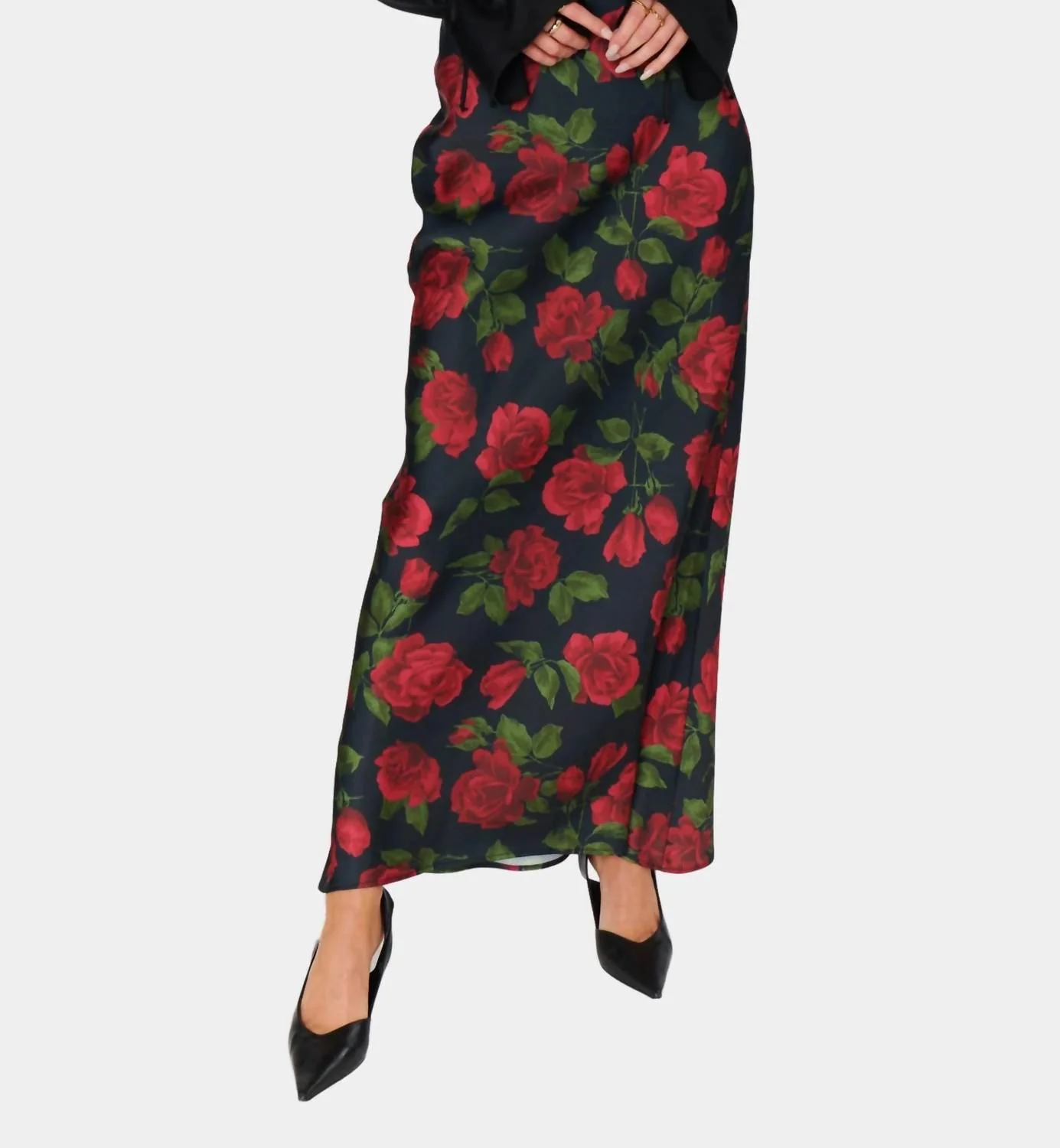Send Me Roses Maxi Skirt In Black