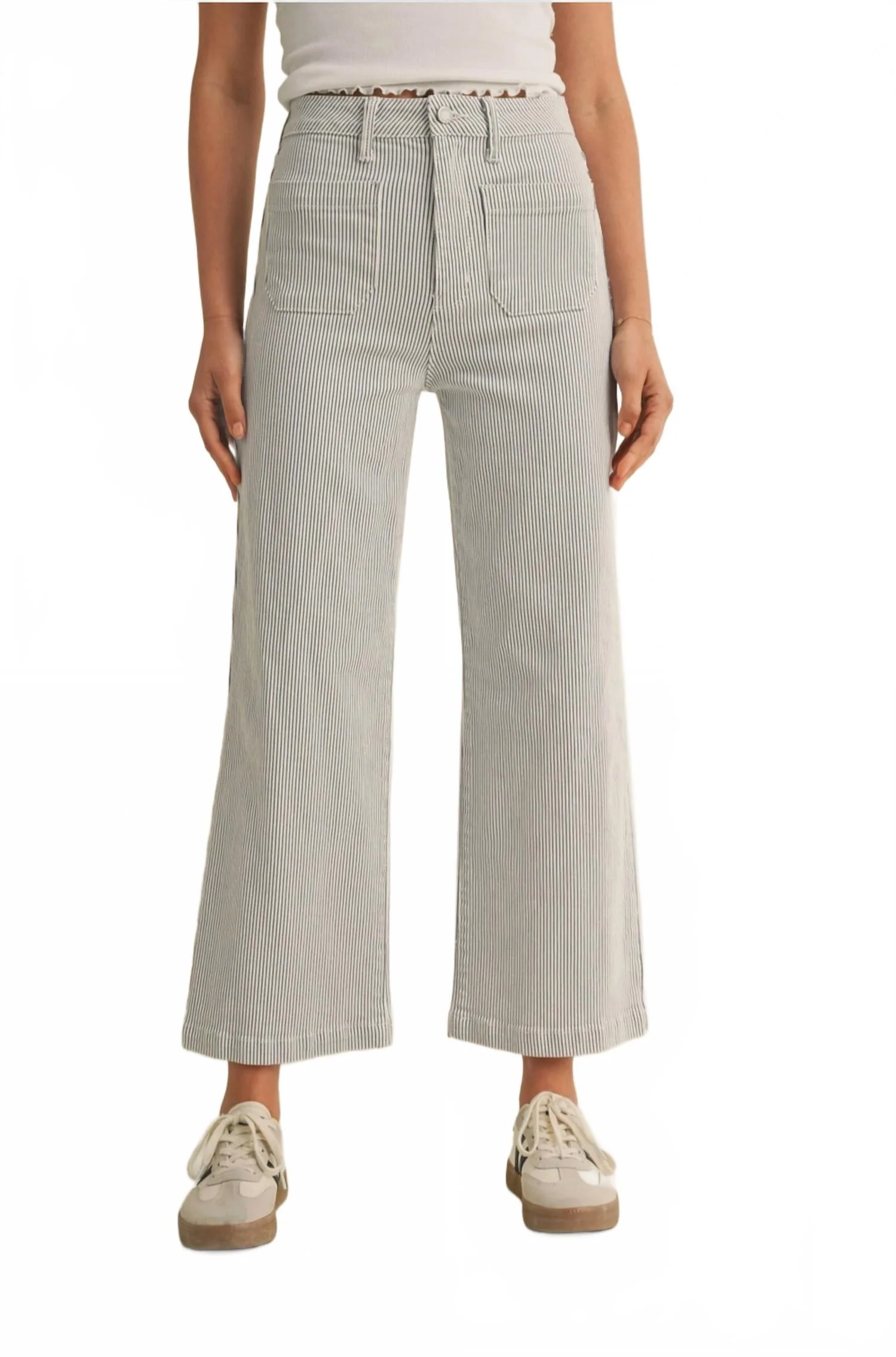 Patch Pocket Wide Leg Stripe Jeans In Striped