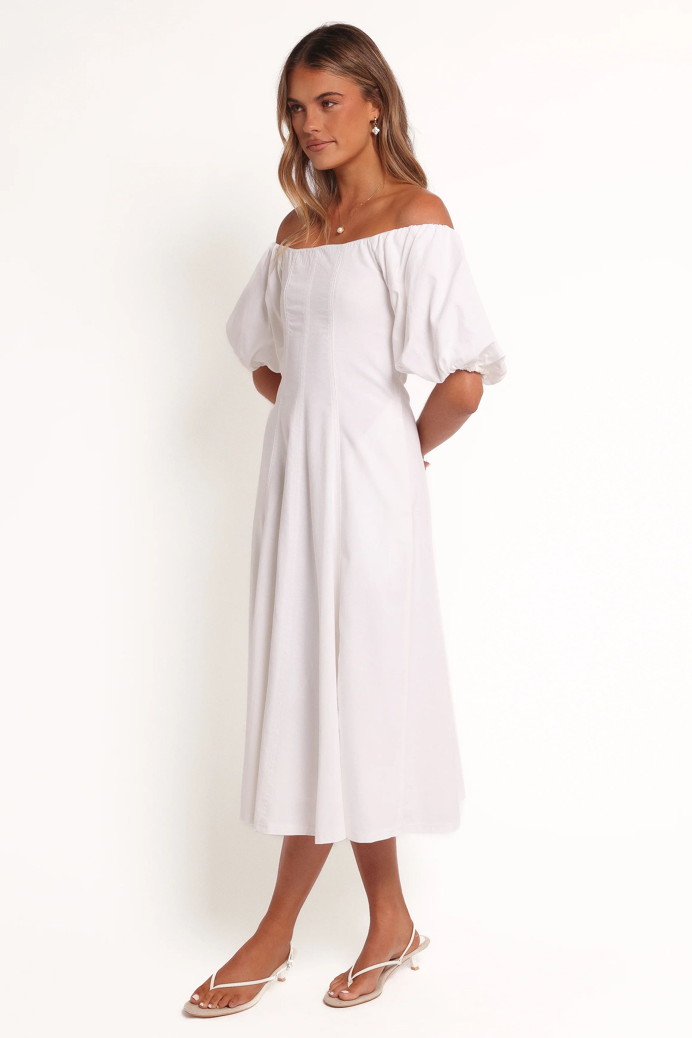 Jensen Off Shoulder Midi Dress - Ivory