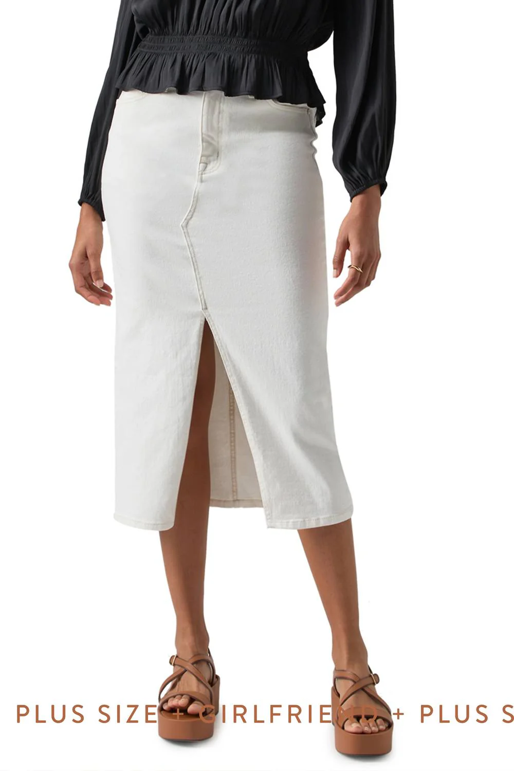 Denim Midi Skirt In Chalk White