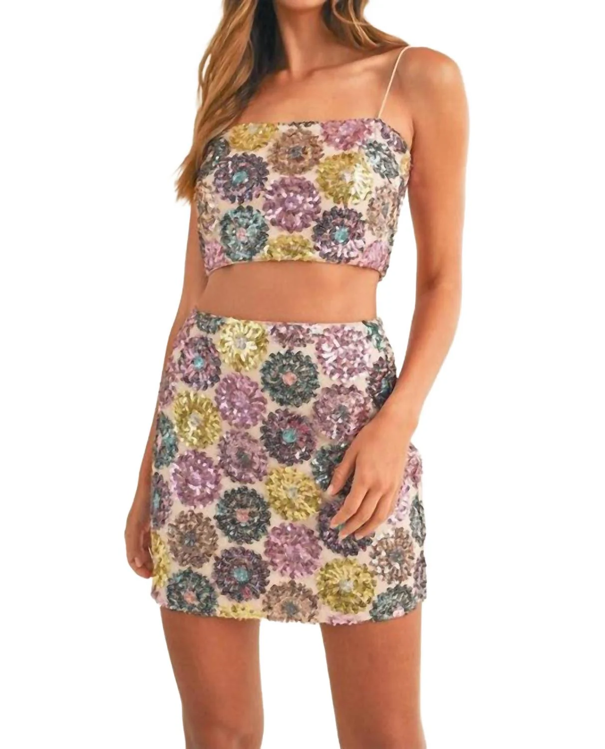 Sequin Skirt Set In Multicolor