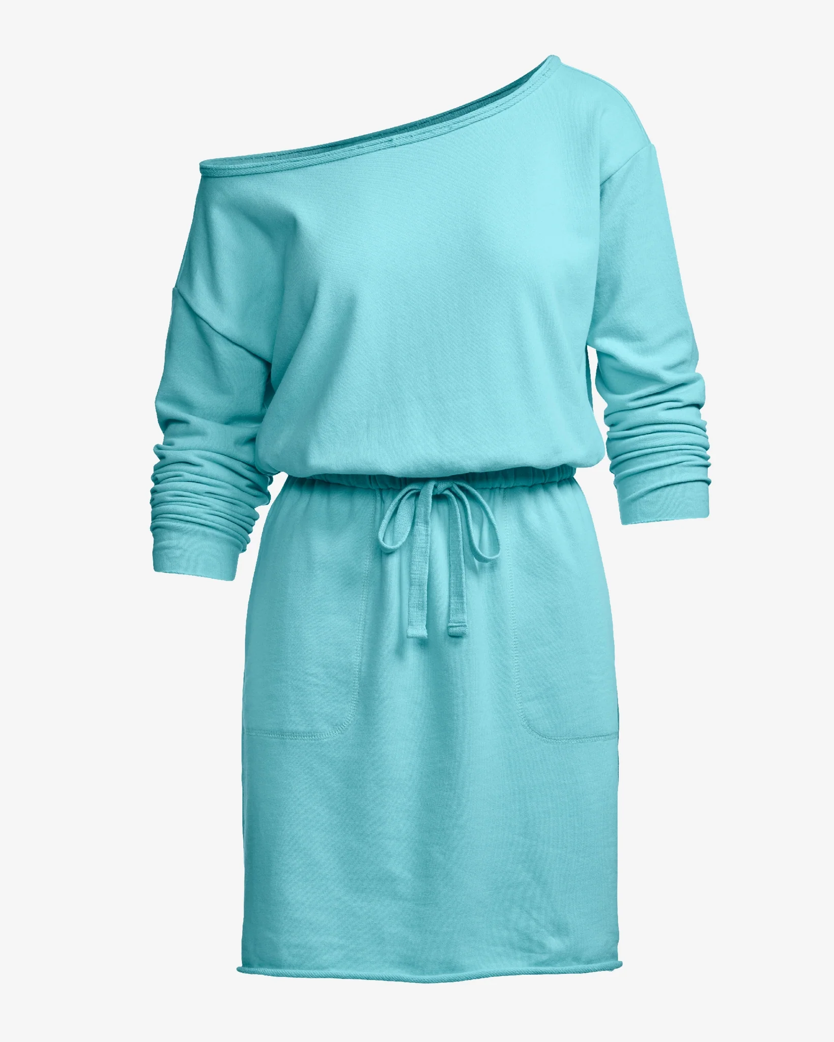 Cotton Comfort Slouchy Drawstring Sport Dress Aqua Splash