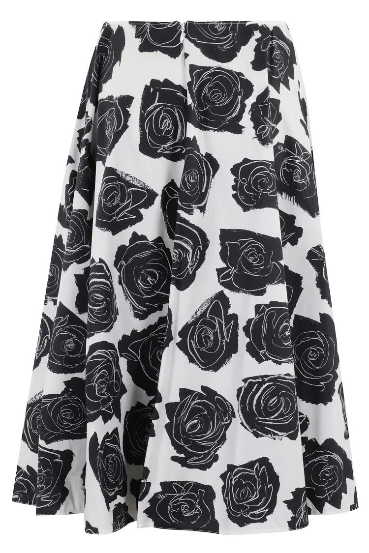 Floral Print Midi Skirt With Discreet Zipper Closure