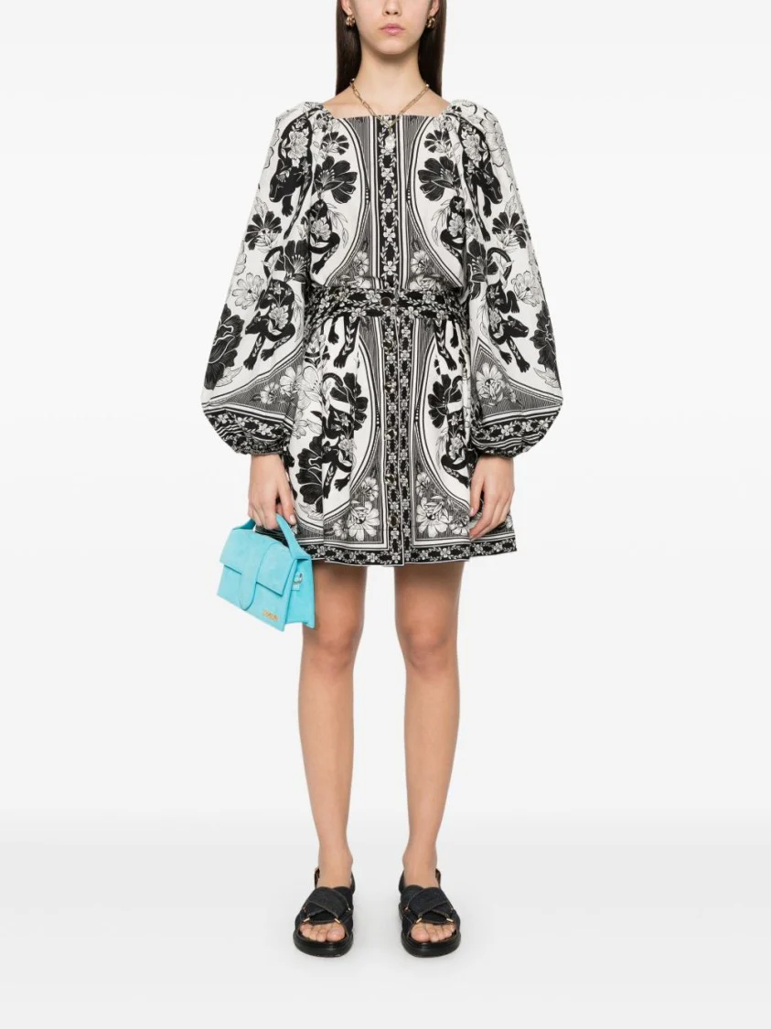 Cropped Floral Print Cotton Blazer