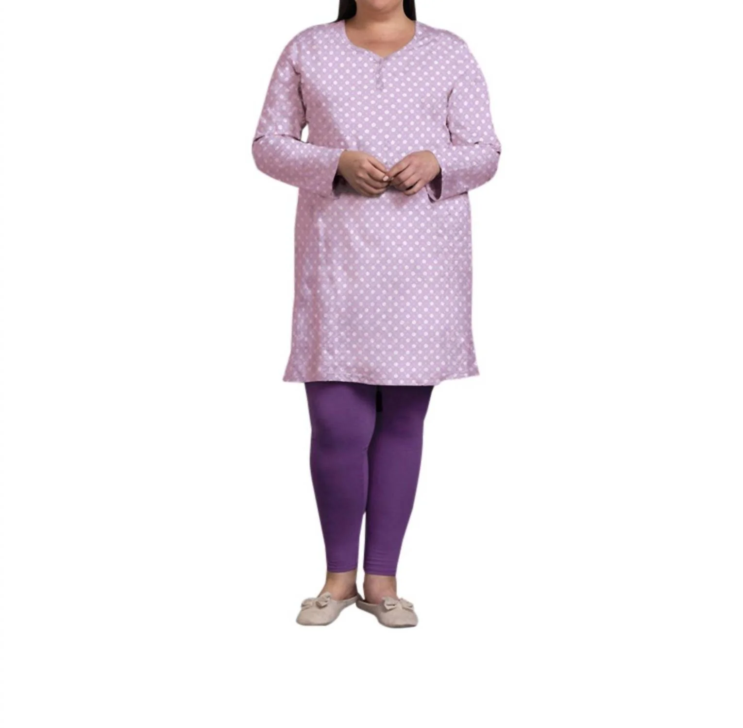 Cotton Long Sleeve Sleep Top - Plus In Lavender Daisy