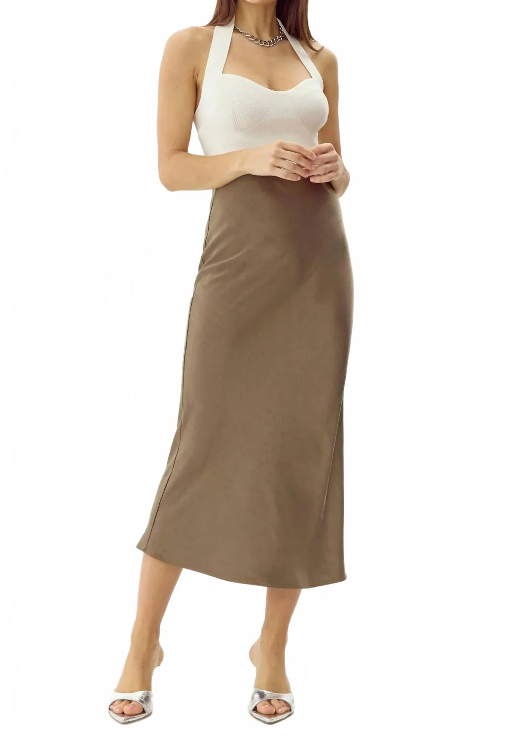 Becky Midi Skirt In Moss Green