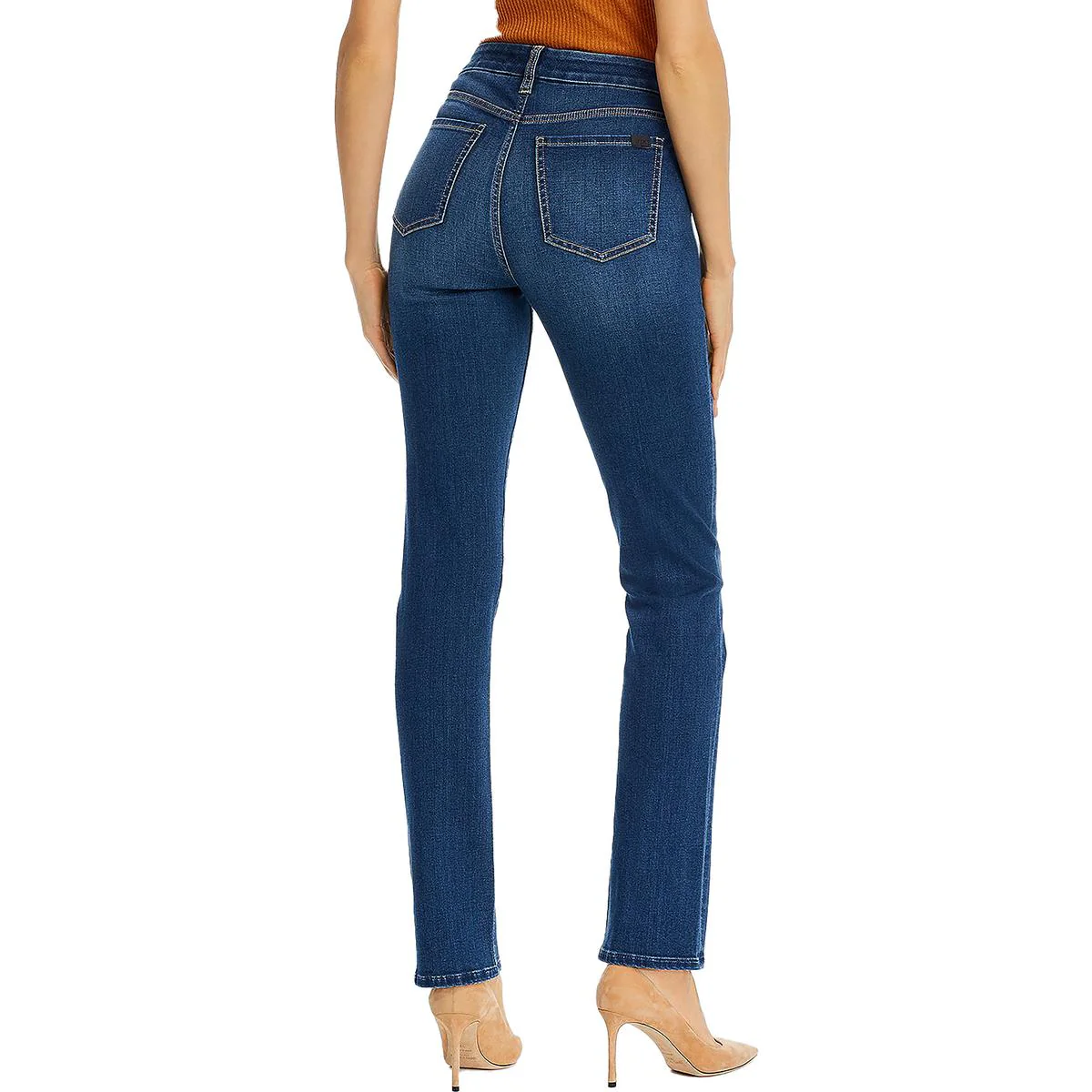 Womens Mid-Rise Denim Straight Leg Jeans