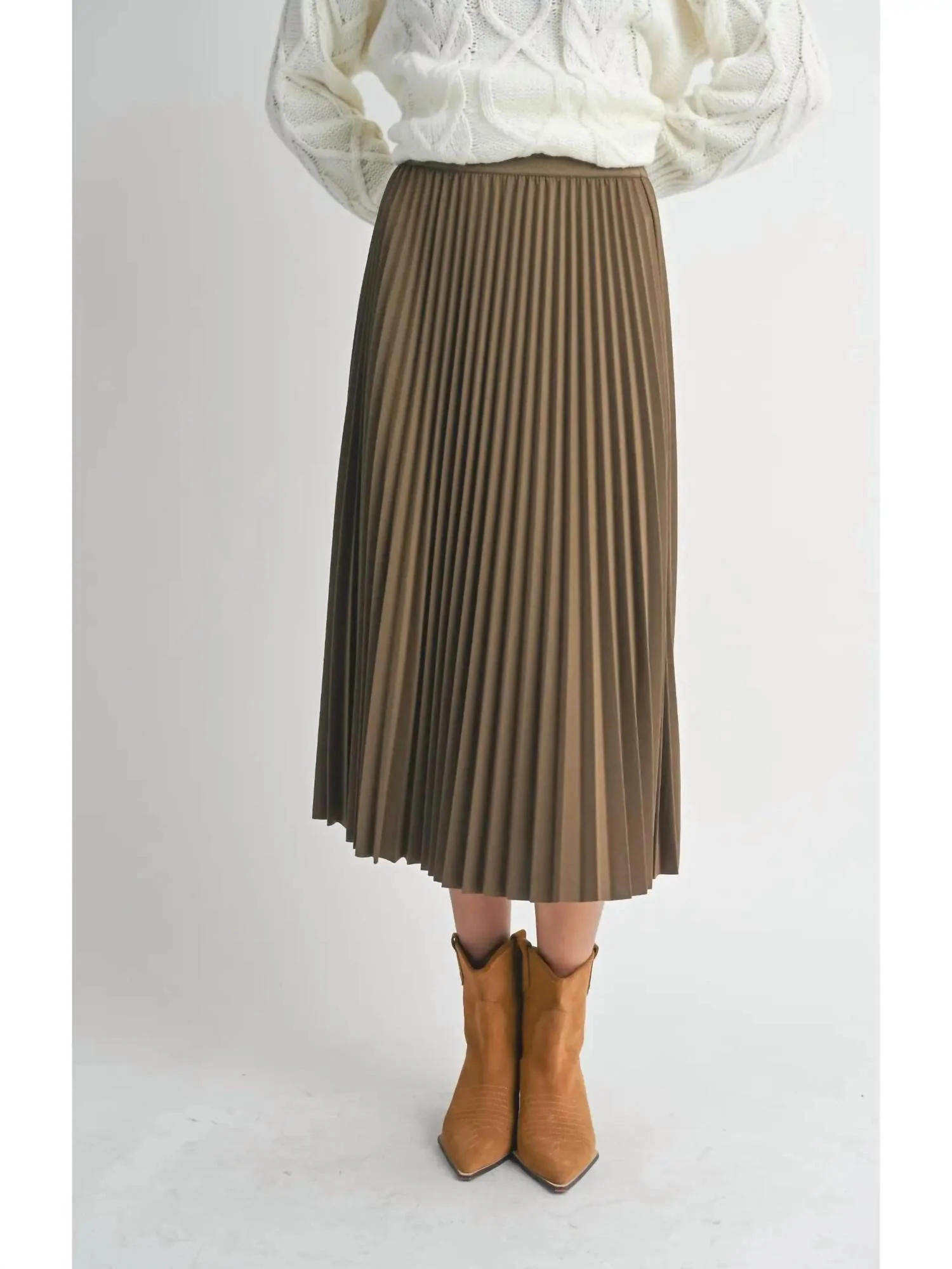 Pleated Midi Skirt In Brown