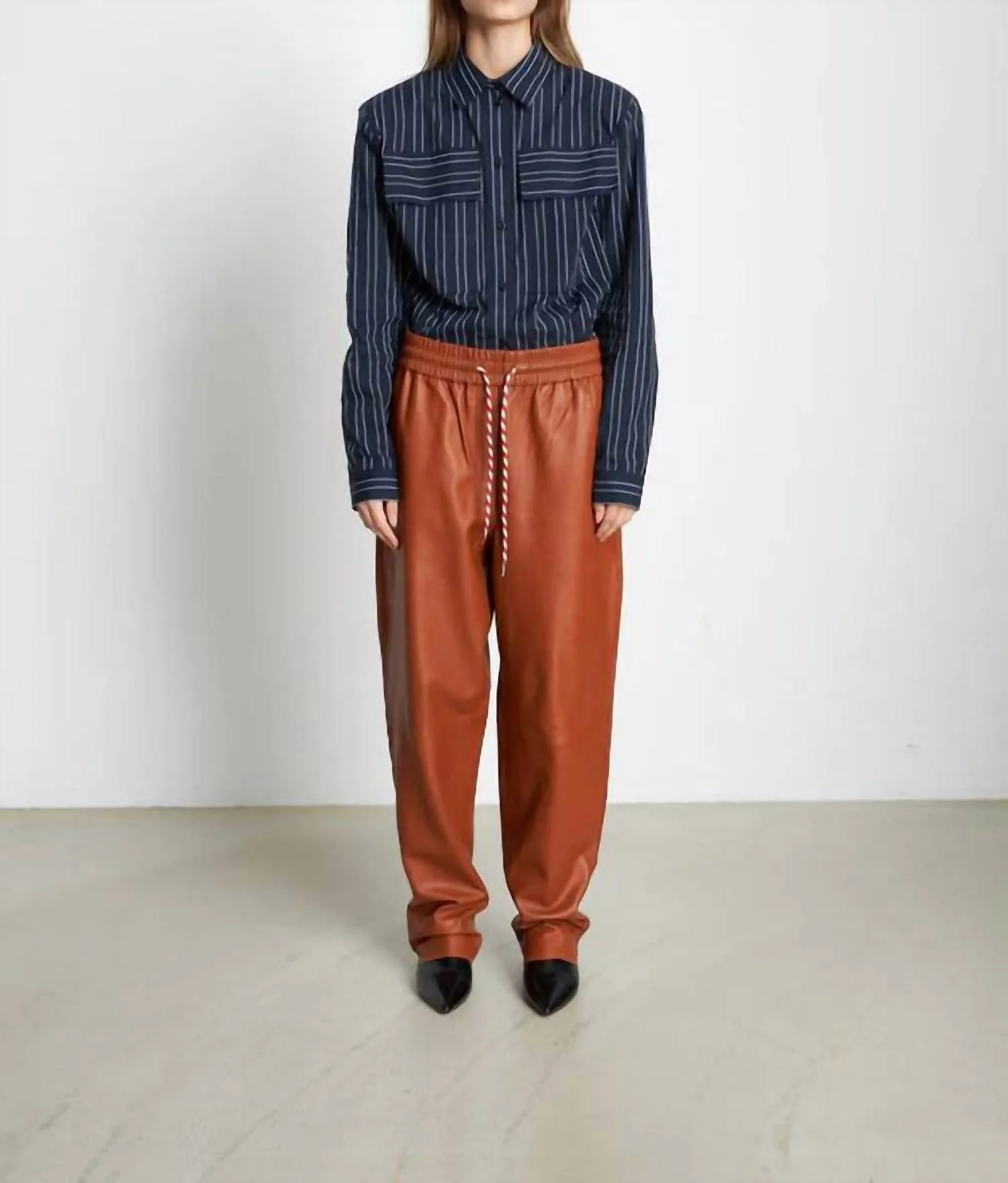 Fadima Leather Pants In Cognac Brown