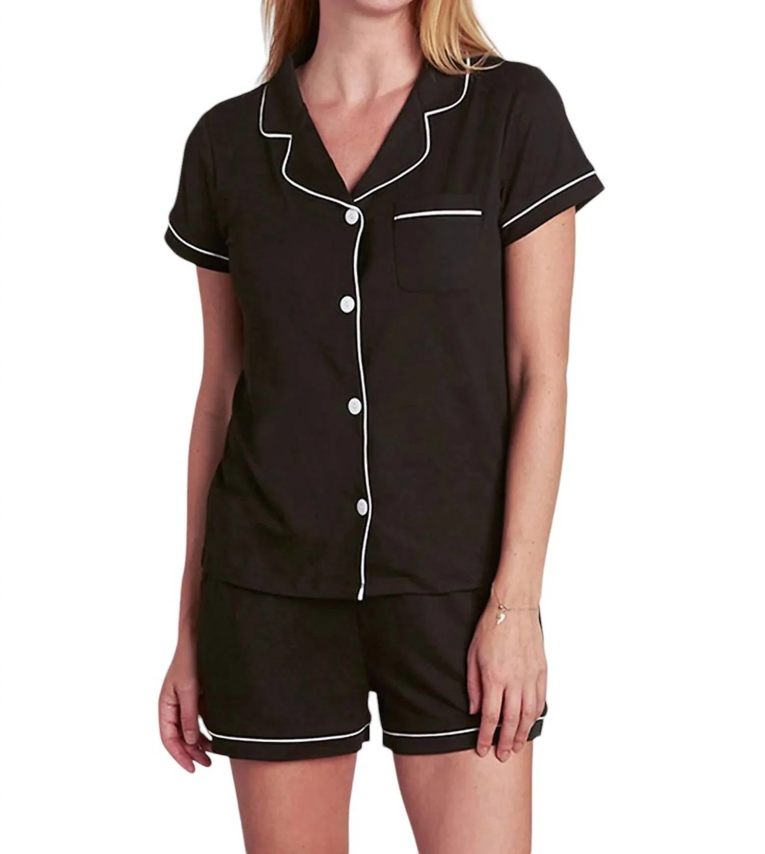 Dixie Pajama Top And Short Set In Black