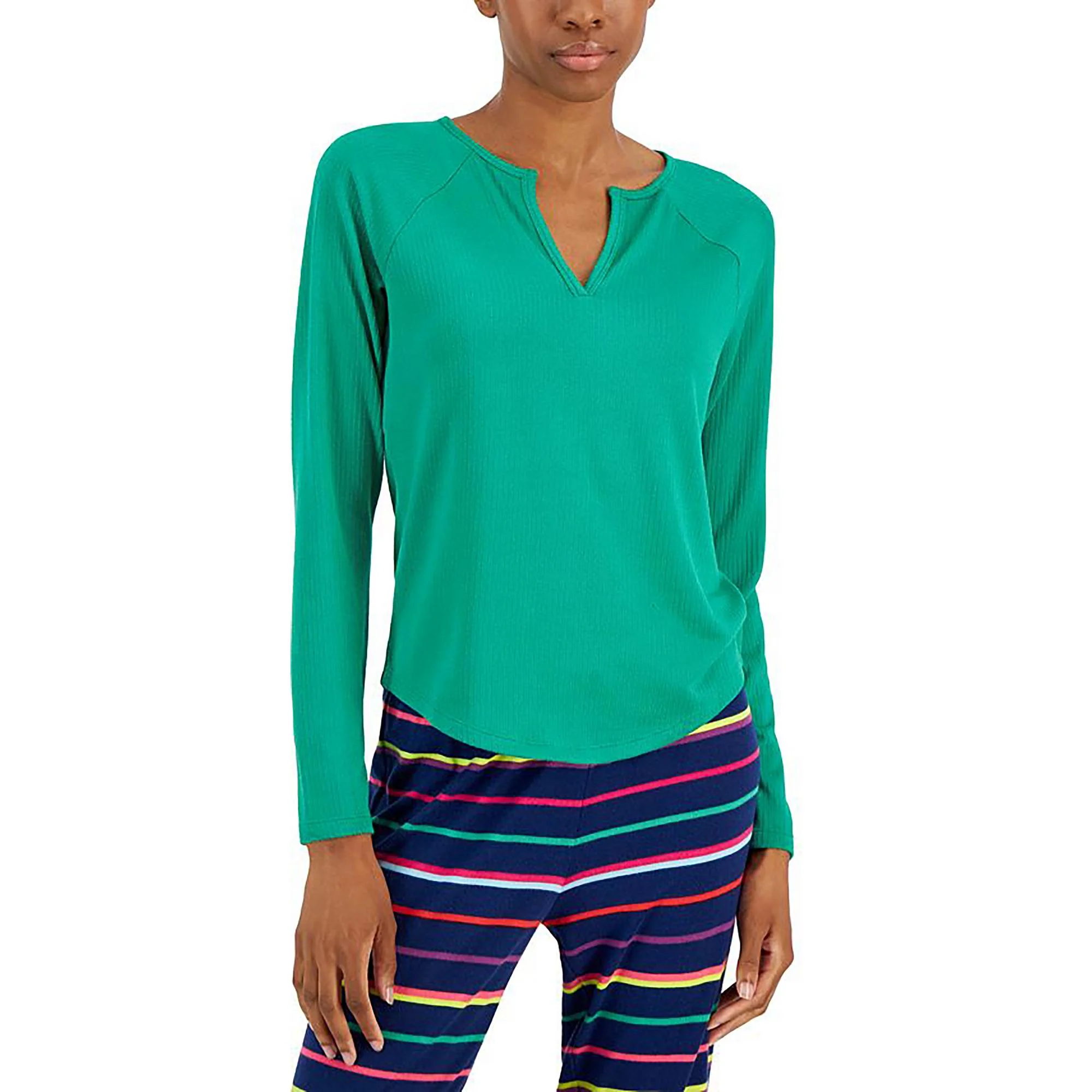 Womens Ribbed Knit Nightwear Sleep Shirt