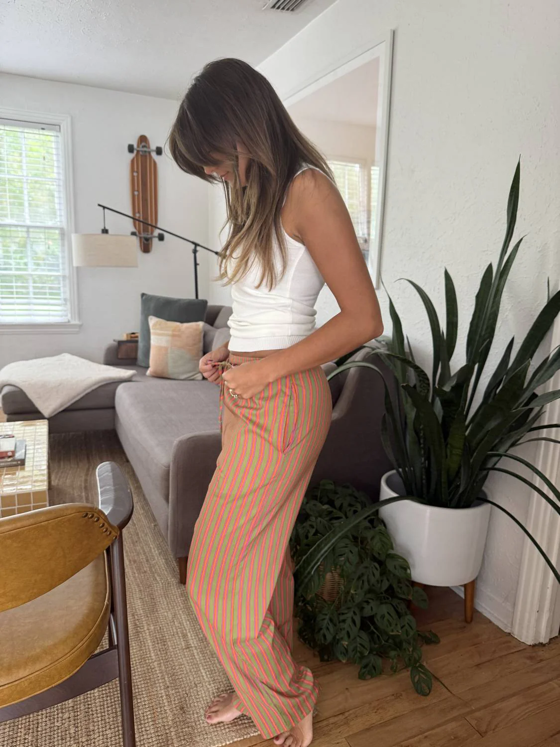 Goldie Striped Cotton Pants In Pink