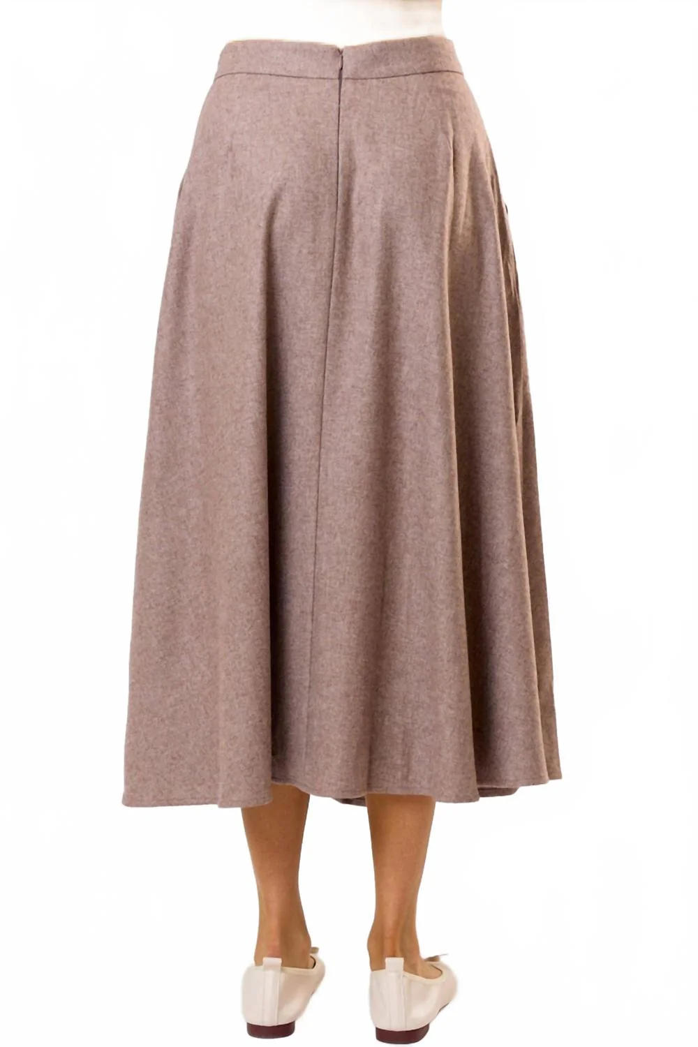 Wool Flared Midi Skirt In Taupe