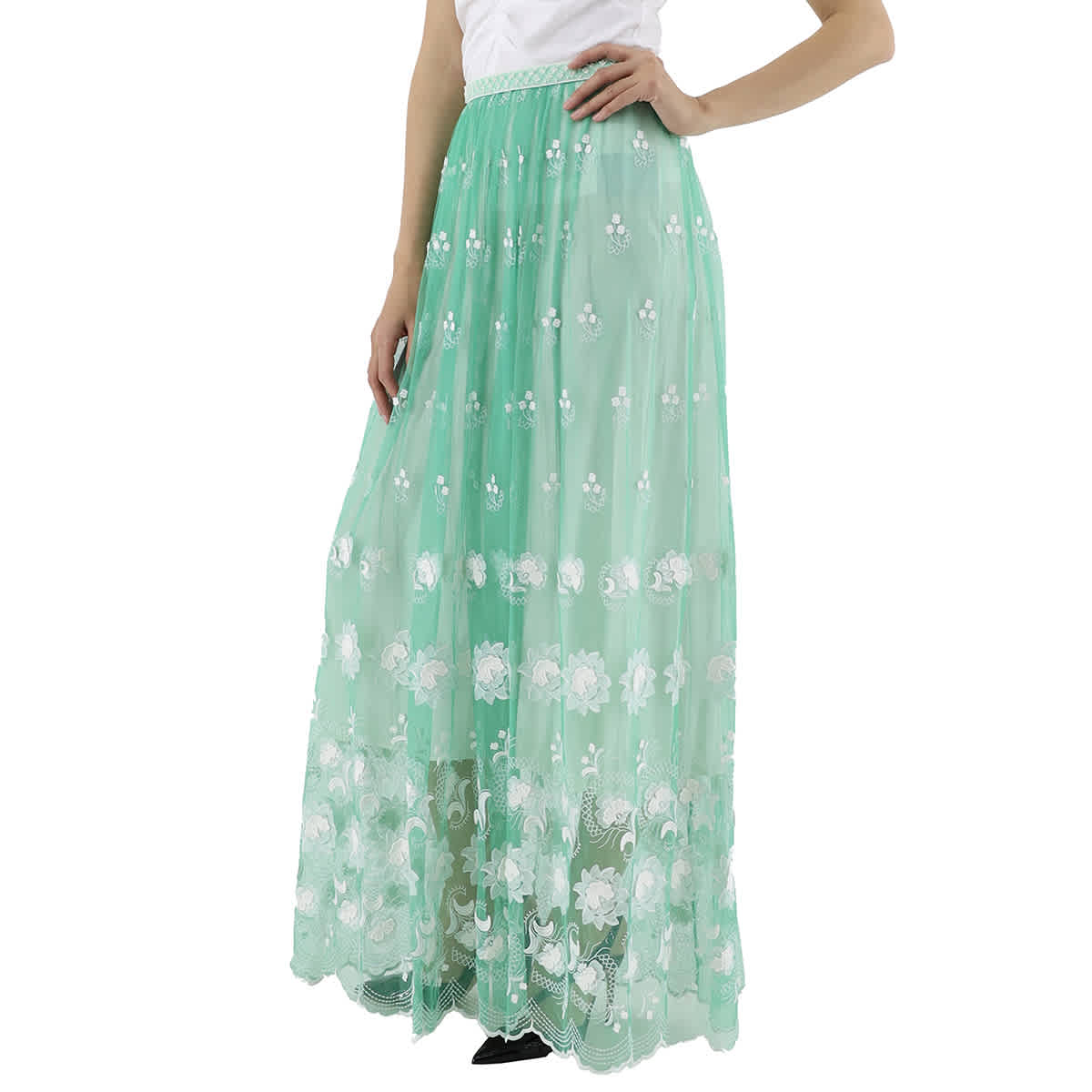 Burberry Ladies Floor-length Embroidered Tulle Skirt