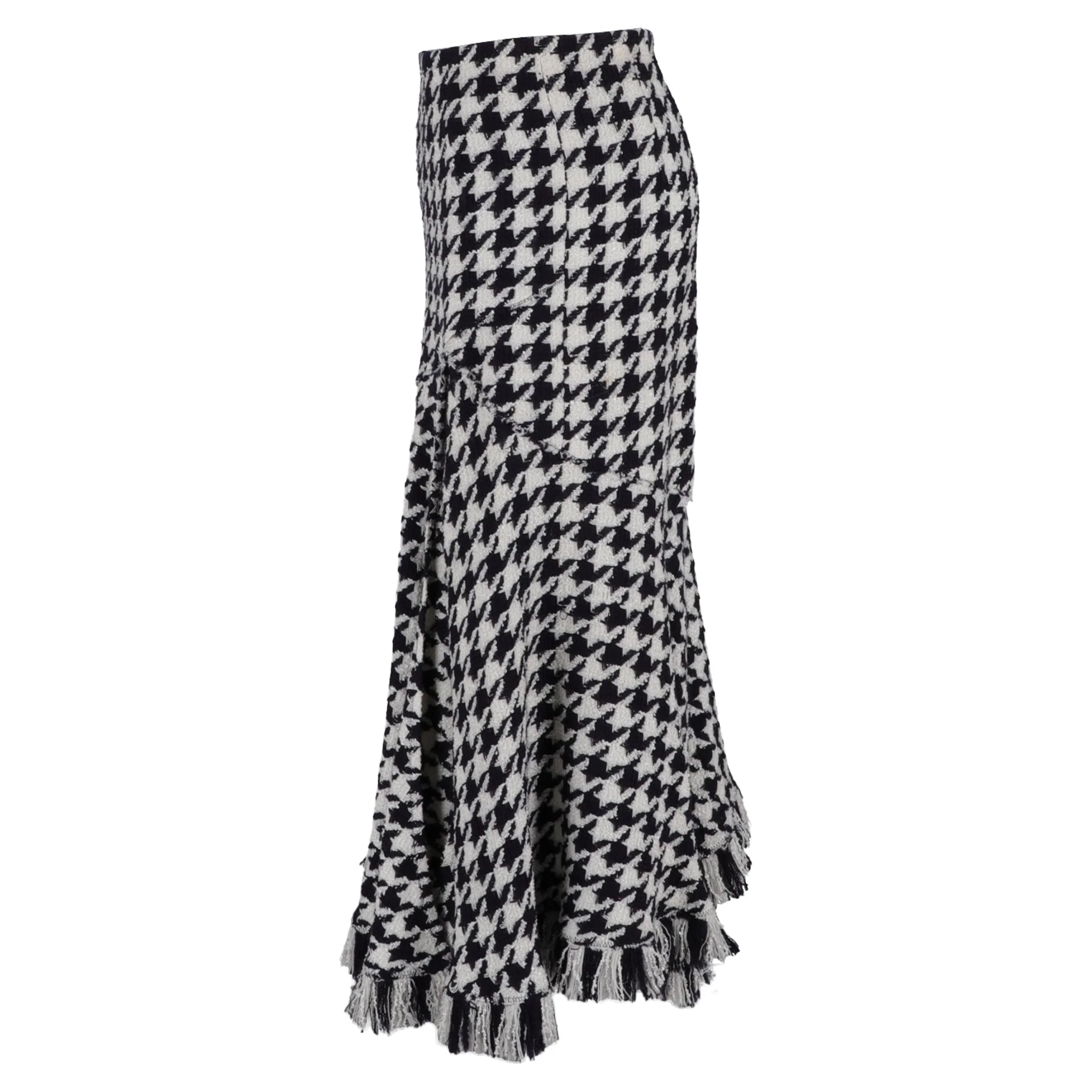 Oscar De La Renta Patterned Midi Skirt in Black and White Wool