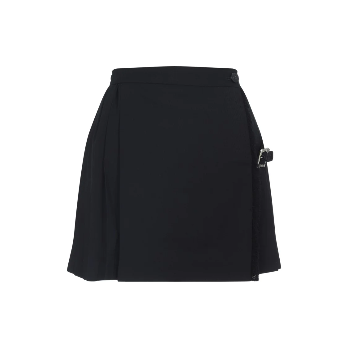 Black Virgin Wool Pleated Mini Skirt