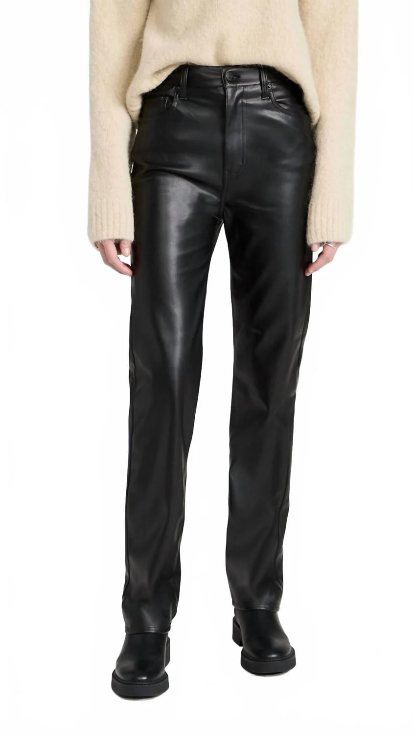 Cassie Straight Leg Vegan Leather Pants In Slate Black
