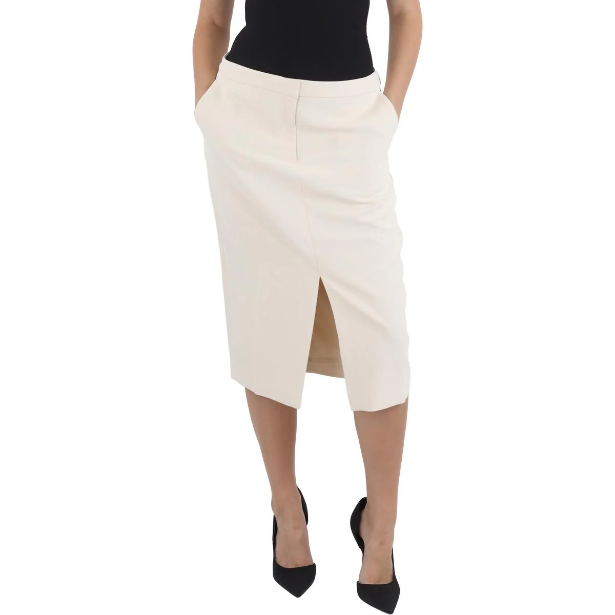 Petites Womens Pocket Polyester Pencil Skirt