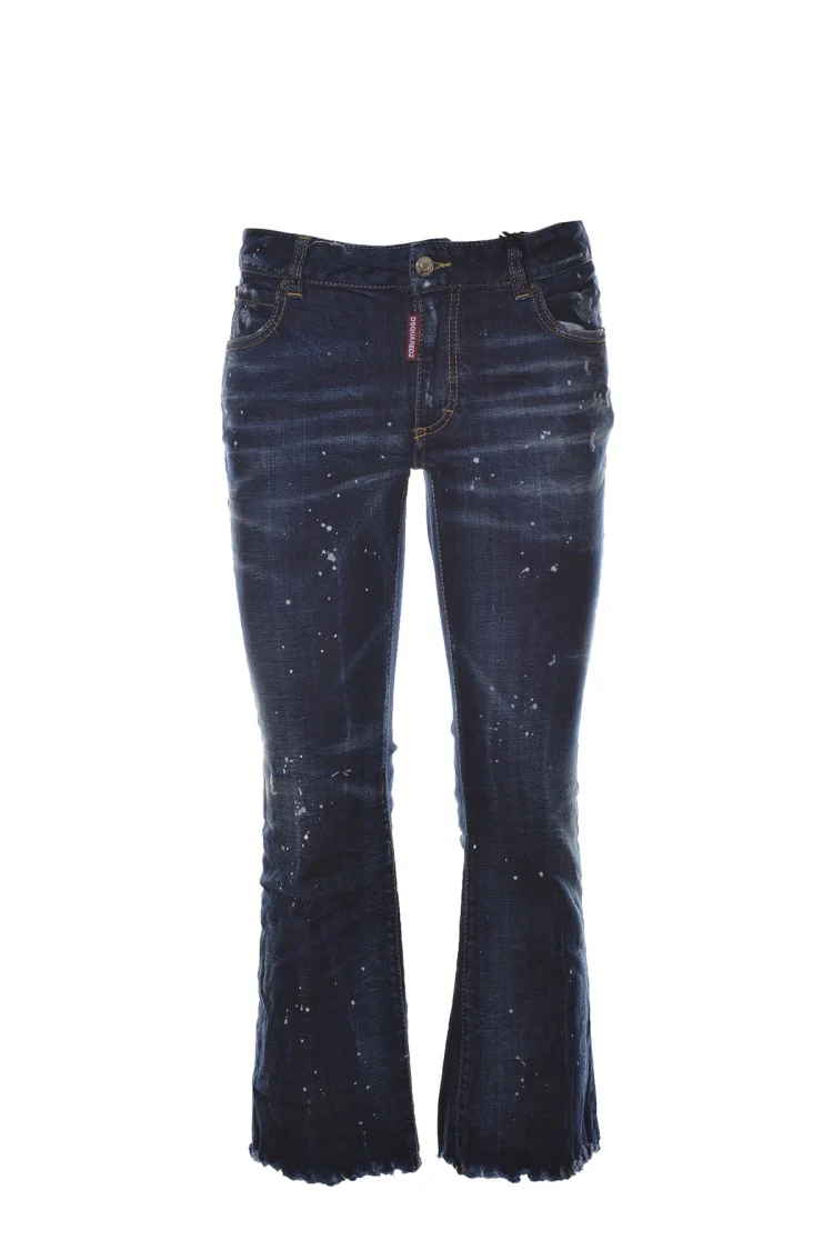 Dark Blue Cotton Bell Bottom Crop Jeans