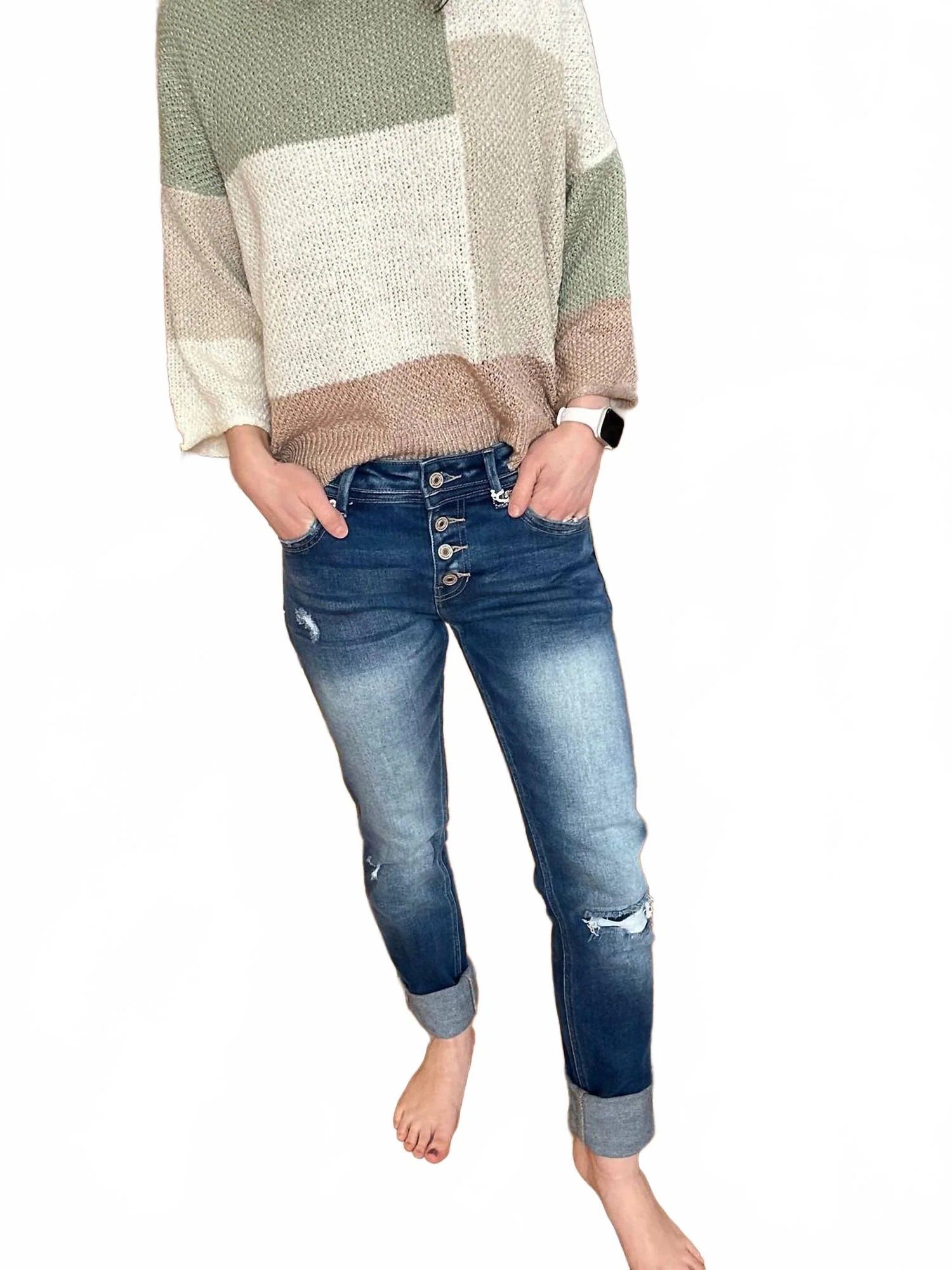 Ella Mid Rise Skinny Straight Cuff Jeans In Dark